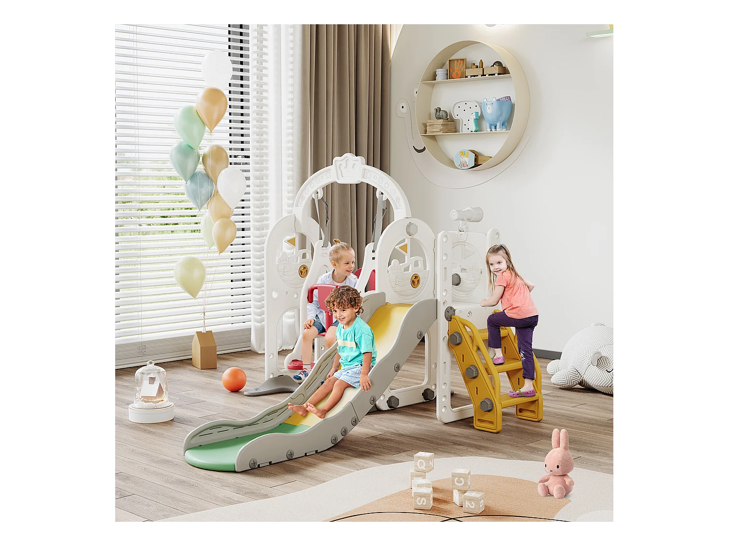 Toboggan + Balançoire + Cadre à boules + Télescope Blanc Bateau Pirate