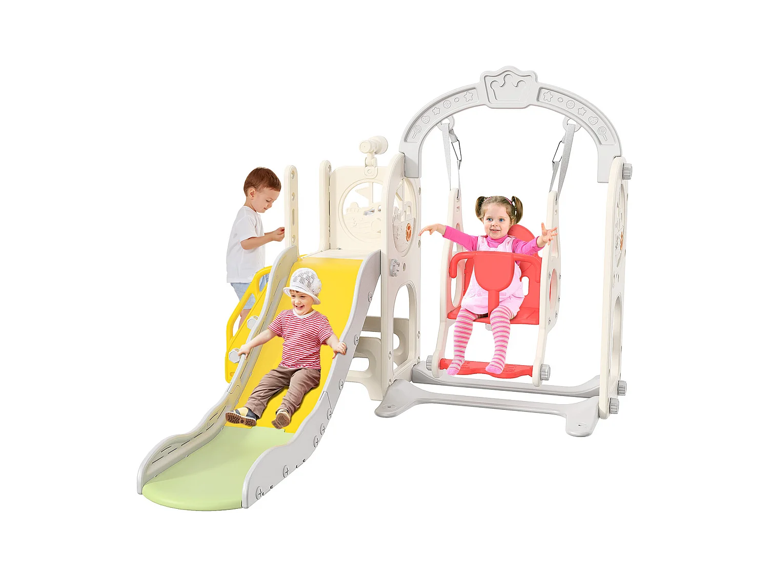 Toboggan + Balançoire + Cadre à boules + Télescope Blanc Bateau Pirate