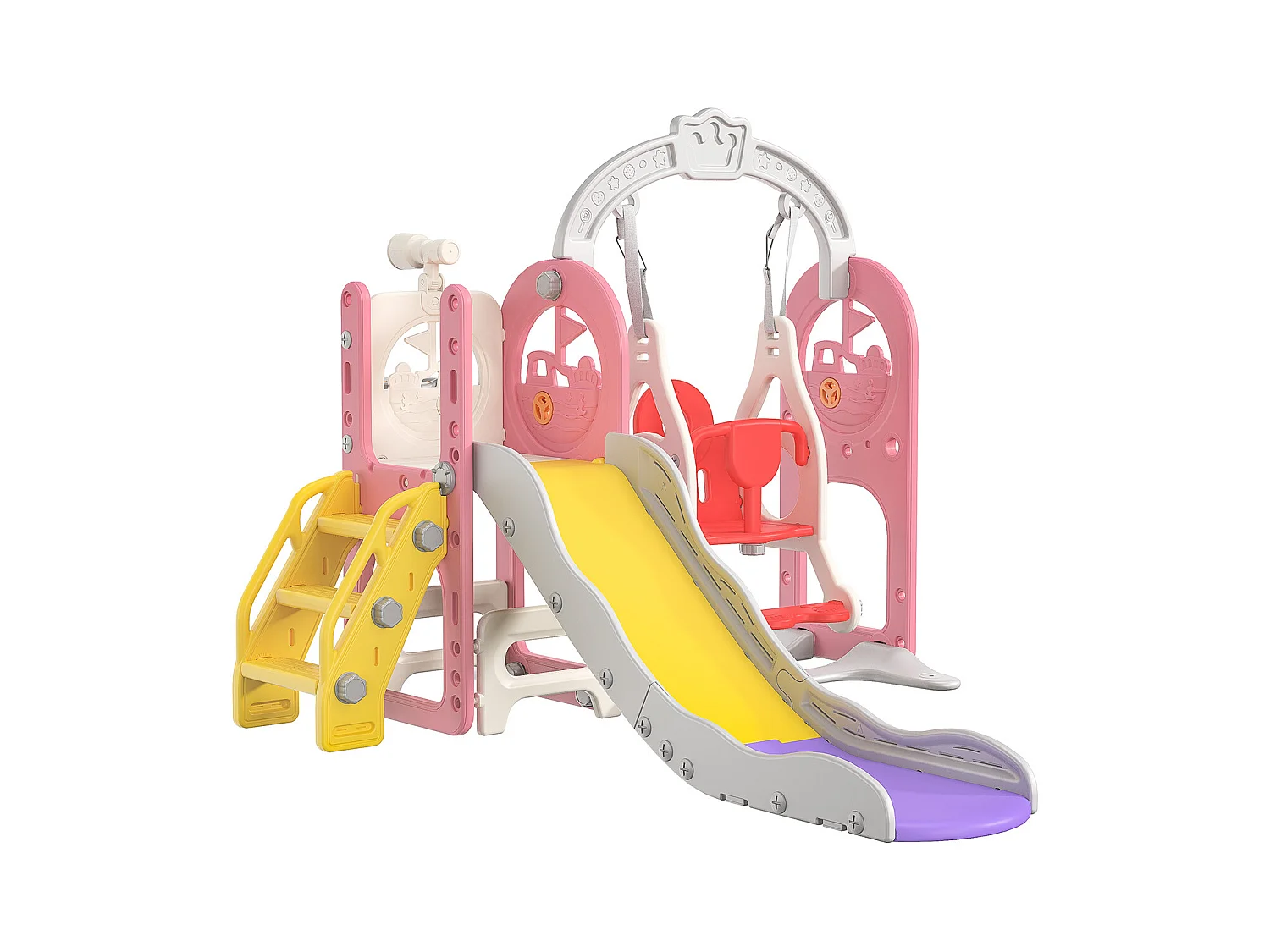 Toboggan + Balançoire + Cadre à boules + Télescope Blanc Bateau Pirate