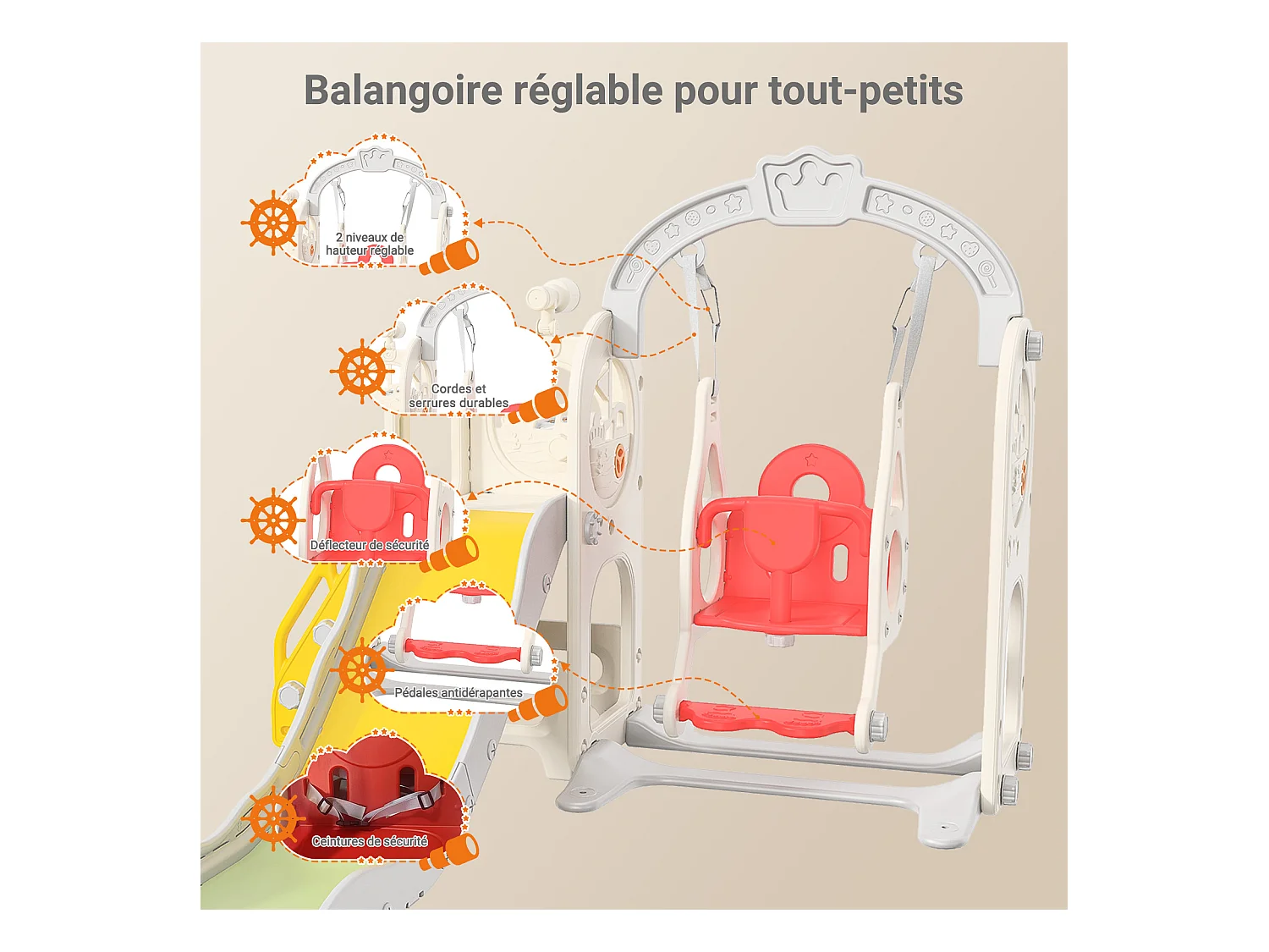 Toboggan + Balançoire + Cadre à boules + Télescope Blanc Bateau Pirate