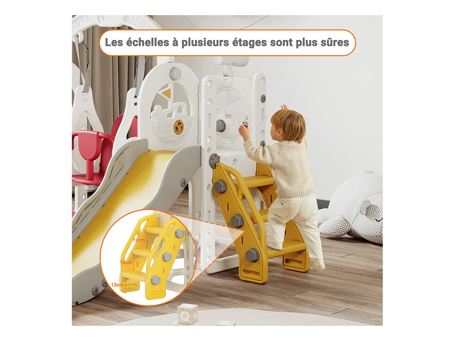 Toboggan + Balançoire + Cadre à boules + Télescope Blanc Bateau Pirate