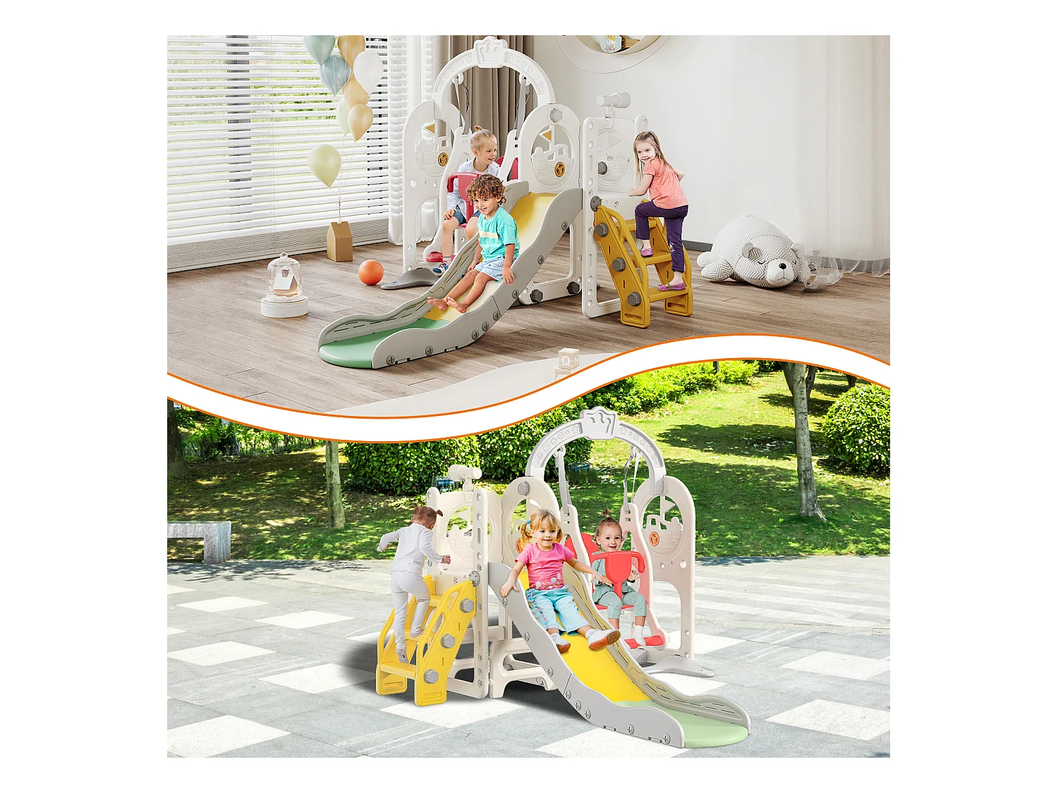 Toboggan + Balançoire + Cadre à boules + Télescope Blanc Bateau Pirate