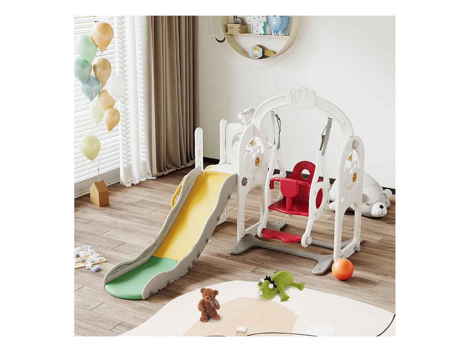 Toboggan + Balançoire + Cadre à boules + Télescope Blanc Bateau Pirate