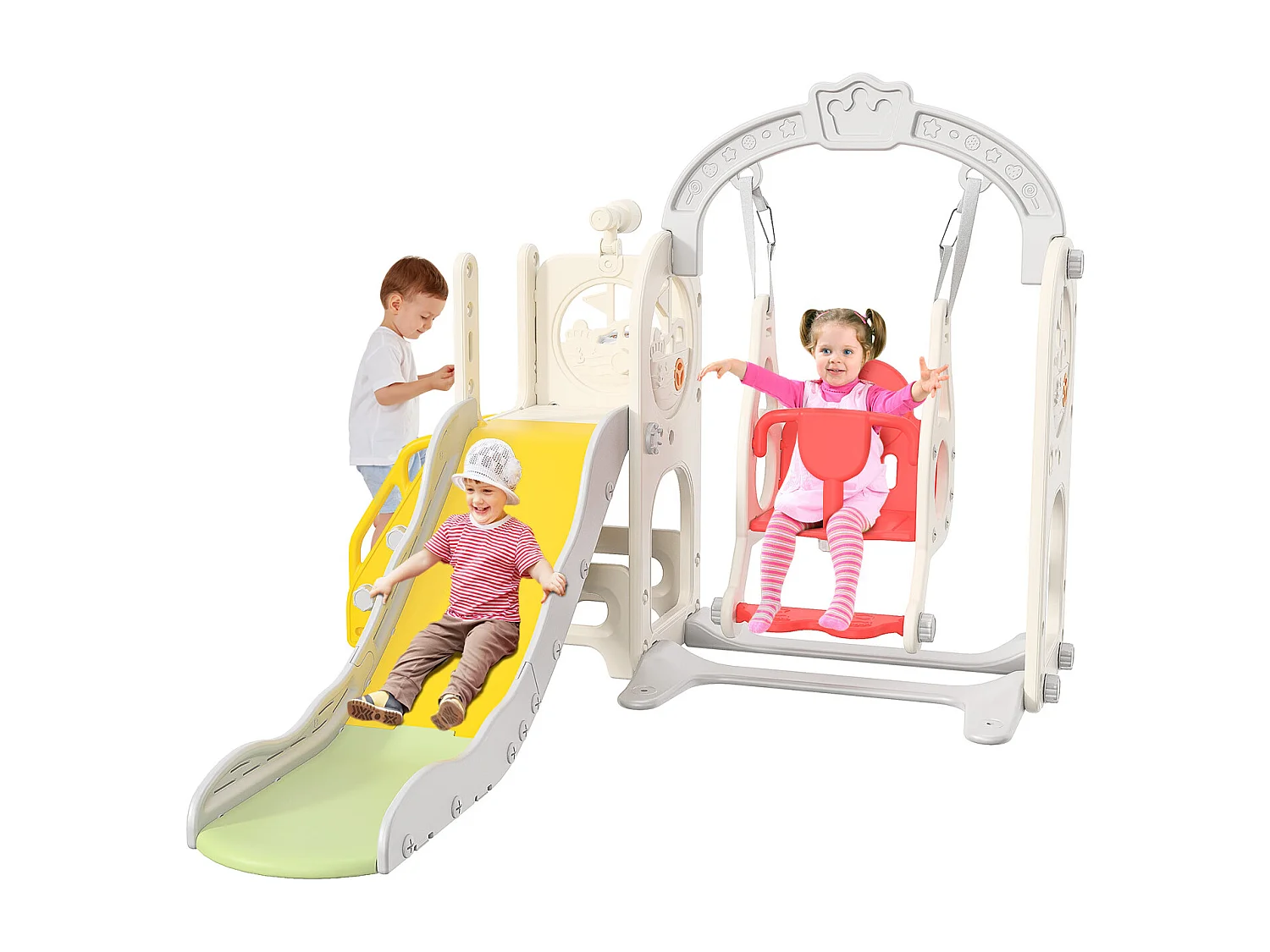 Toboggan + Balançoire + Cadre à boules + Télescope Blanc Bateau Pirate