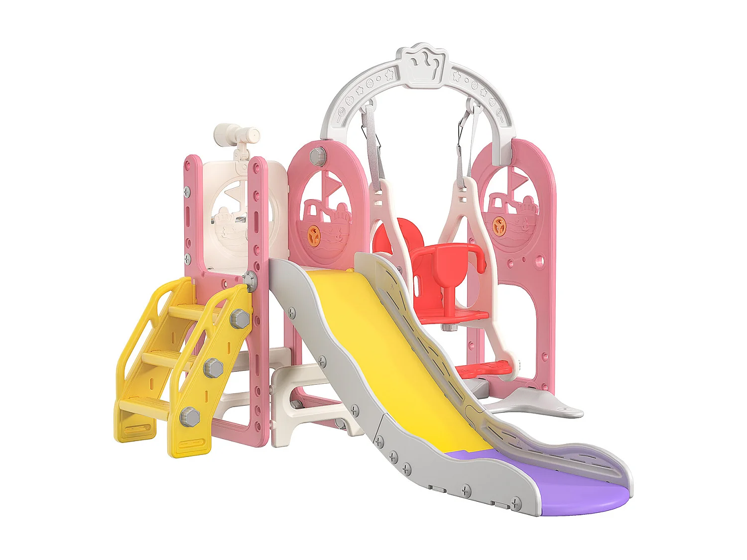 Toboggan + Balançoire + Cadre à boules + Télescope Blanc Bateau Pirate