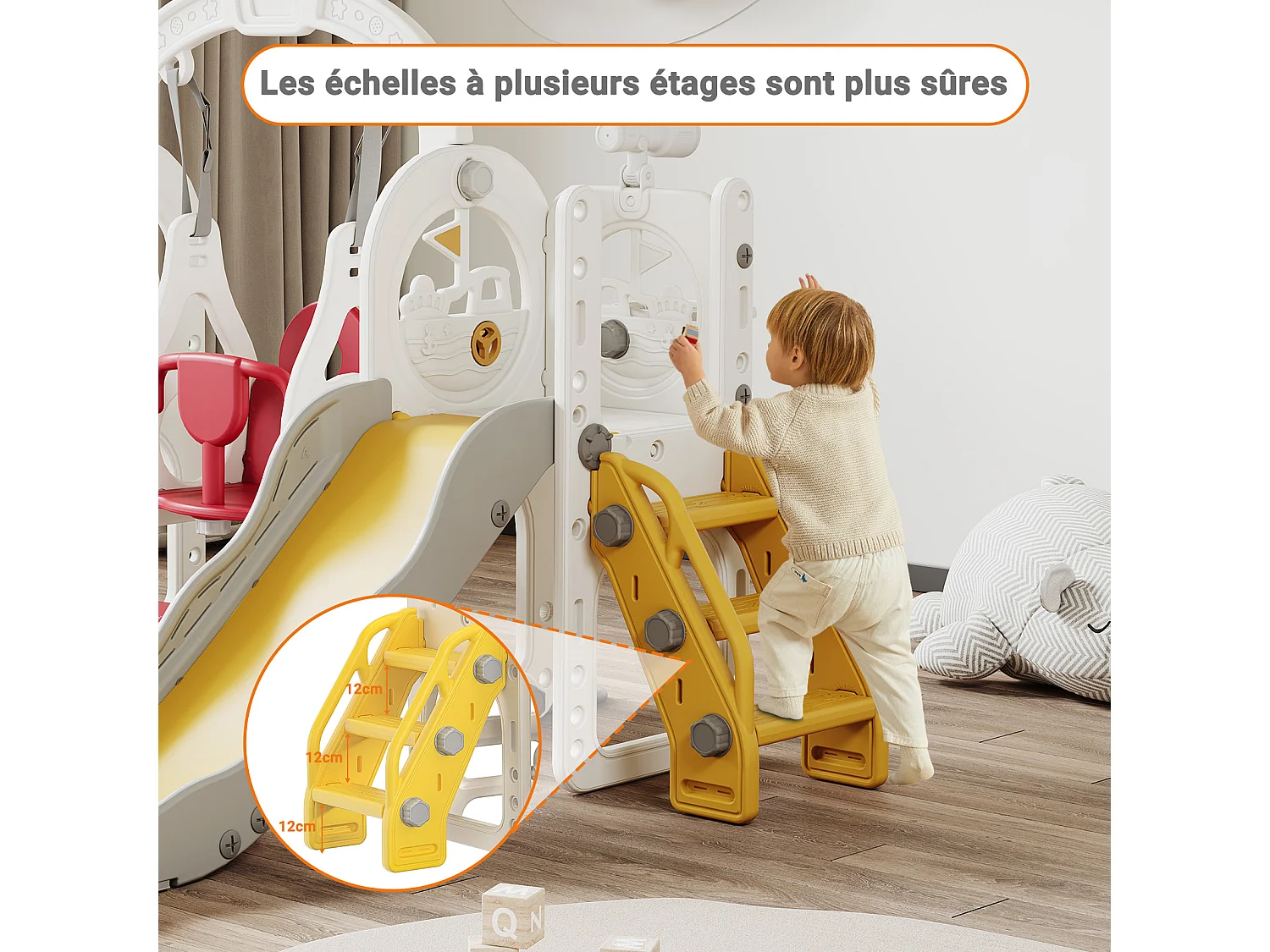 Toboggan + Balançoire + Cadre à boules + Télescope Blanc Bateau Pirate