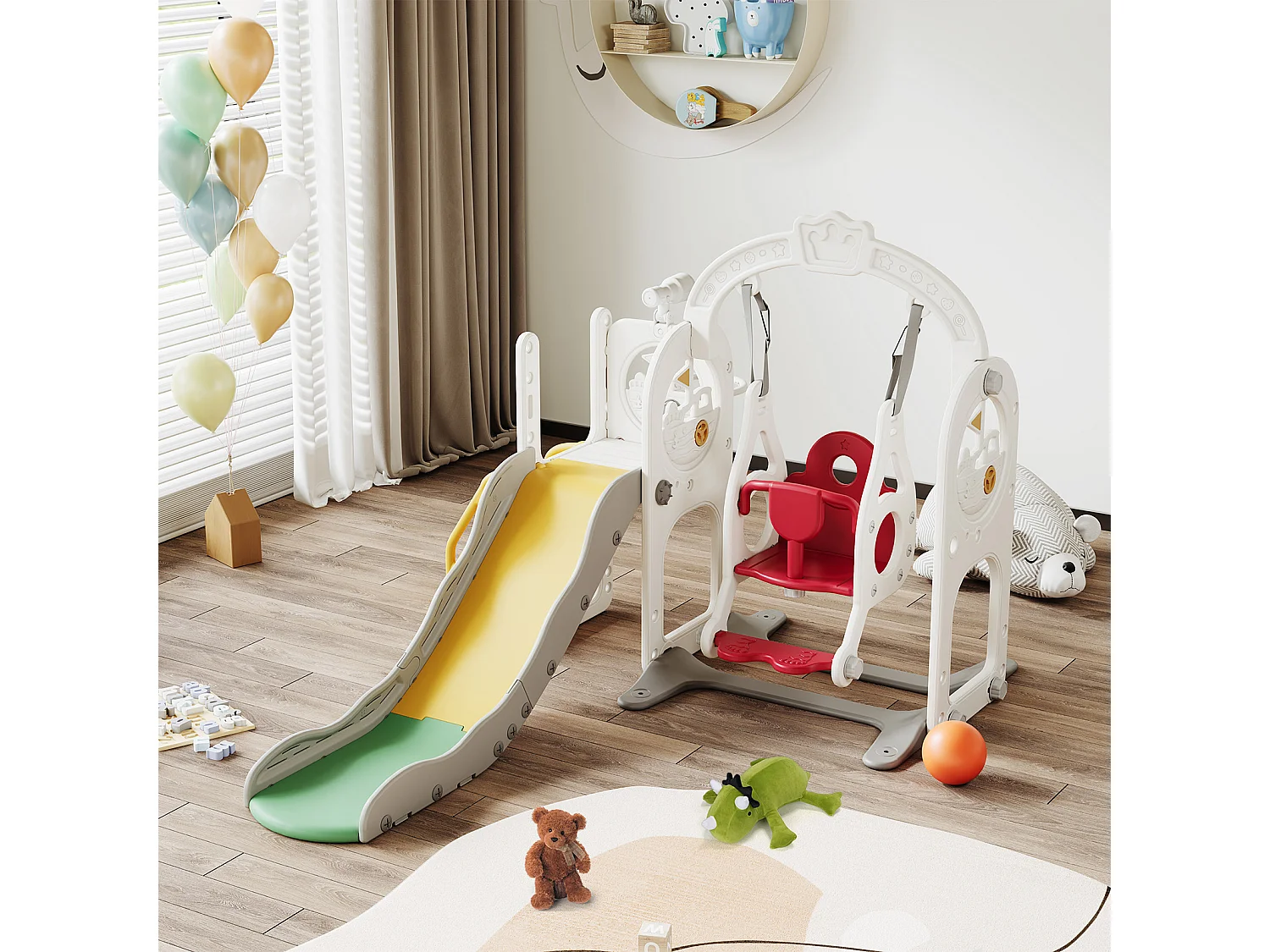 Toboggan + Balançoire + Cadre à boules + Télescope Blanc Bateau Pirate