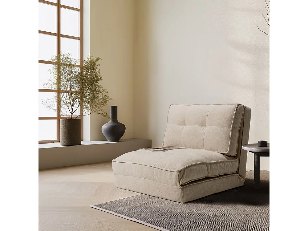 ANGELE - Chauffeuse convertible 1 place en tissu couleur écru