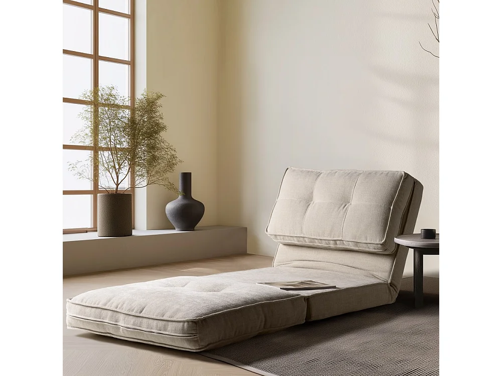 ANGELE - Chauffeuse convertible 1 place en tissu couleur écru