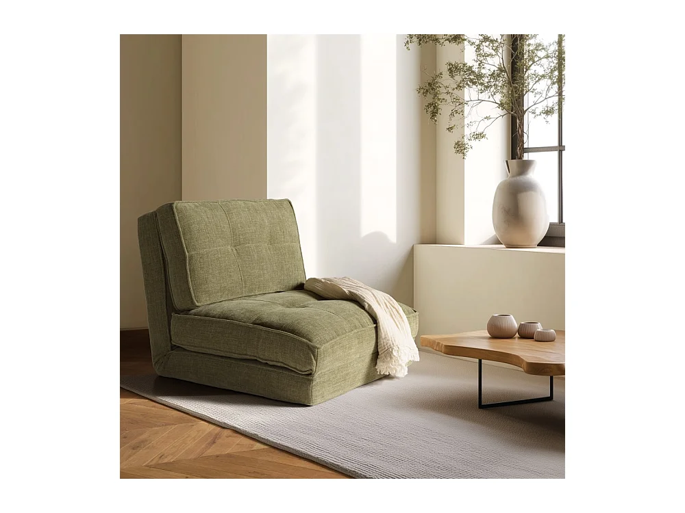 ANGELE - Chauffeuse convertible 1 place en tissu couleur vert
