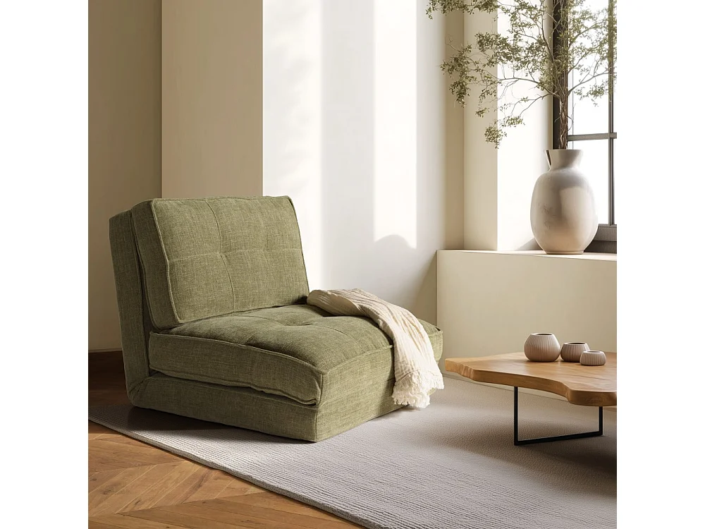 ANGELE - Chauffeuse convertible 1 place en tissu couleur vert