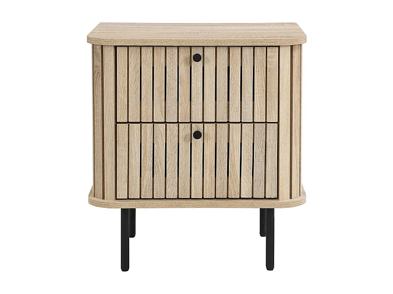 Table de chevet 2 tiroirs rainurés couleur chêne L50xH55 cm - Solna