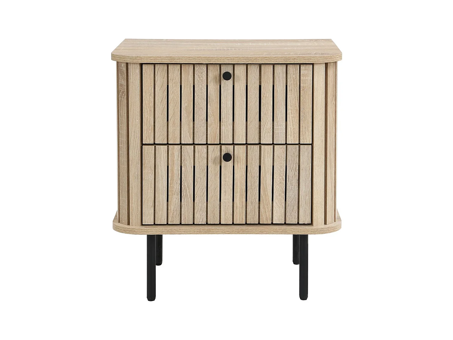 Table de chevet 2 tiroirs rainurés couleur chêne L50xH55 cm - Solna