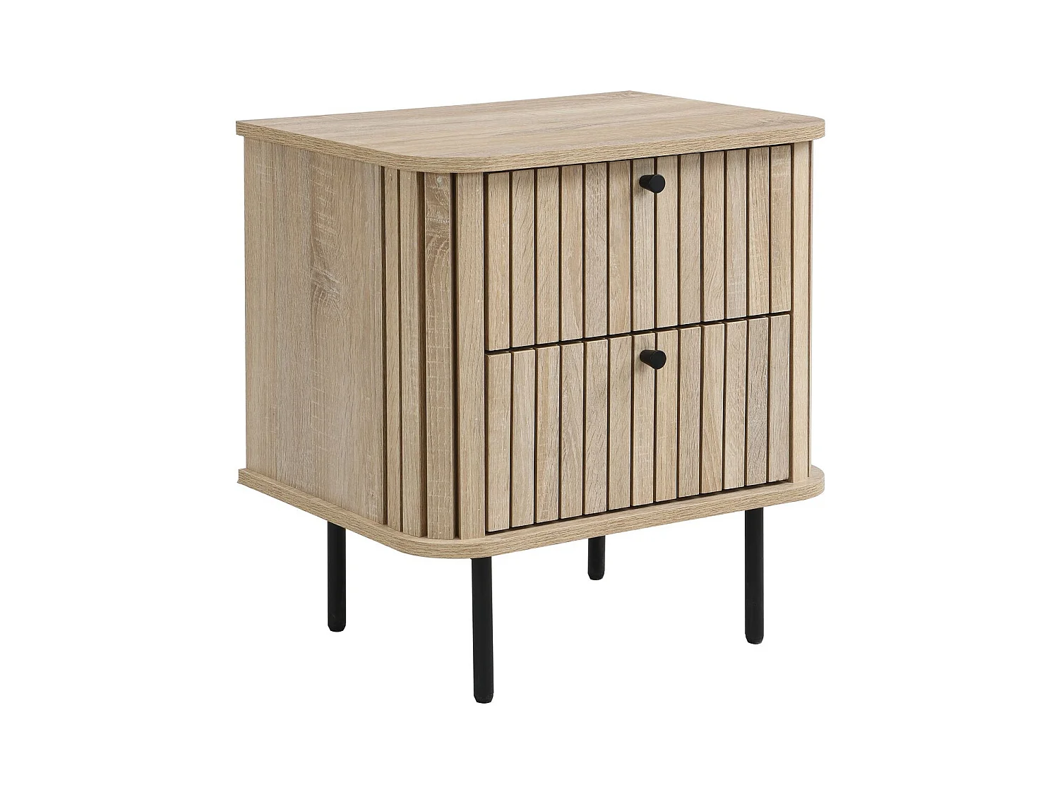 Table de chevet 2 tiroirs rainurés couleur chêne L50xH55 cm - Solna