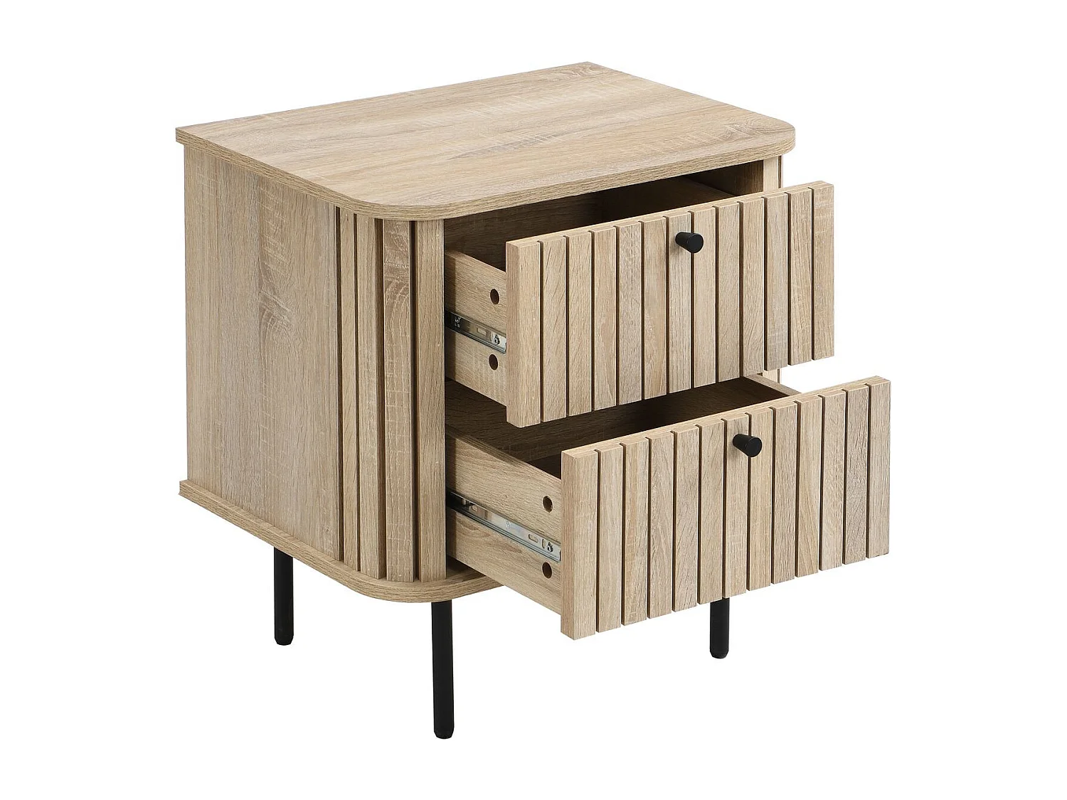 Table de chevet 2 tiroirs rainurés couleur chêne L50xH55 cm - Solna