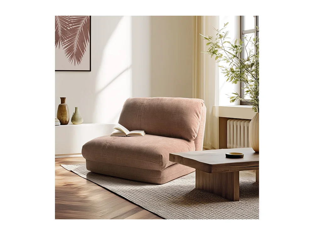 ANGELE - Chauffeuse 1 place convertible en tissu couleur vieux rose