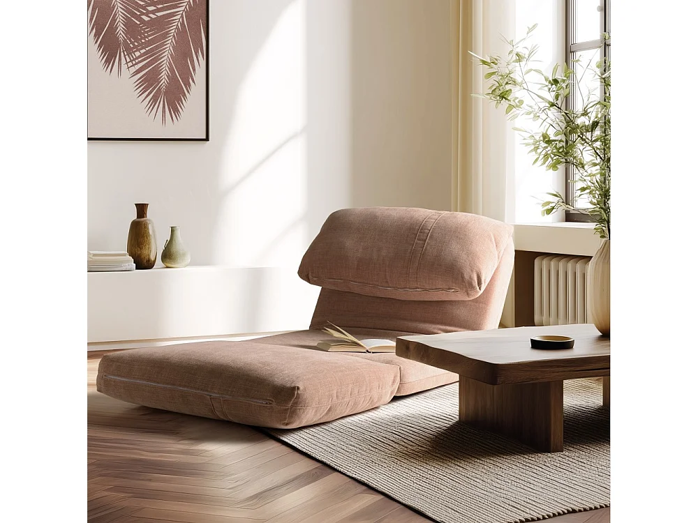 ANGELE - Chauffeuse 1 place convertible en tissu couleur vieux rose