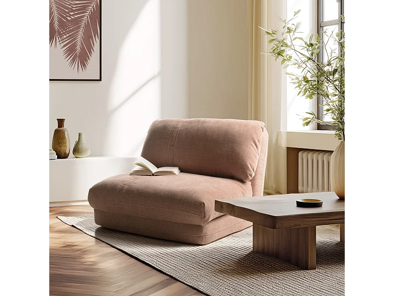 ANGELE - Chauffeuse 1 place convertible en tissu couleur vieux rose