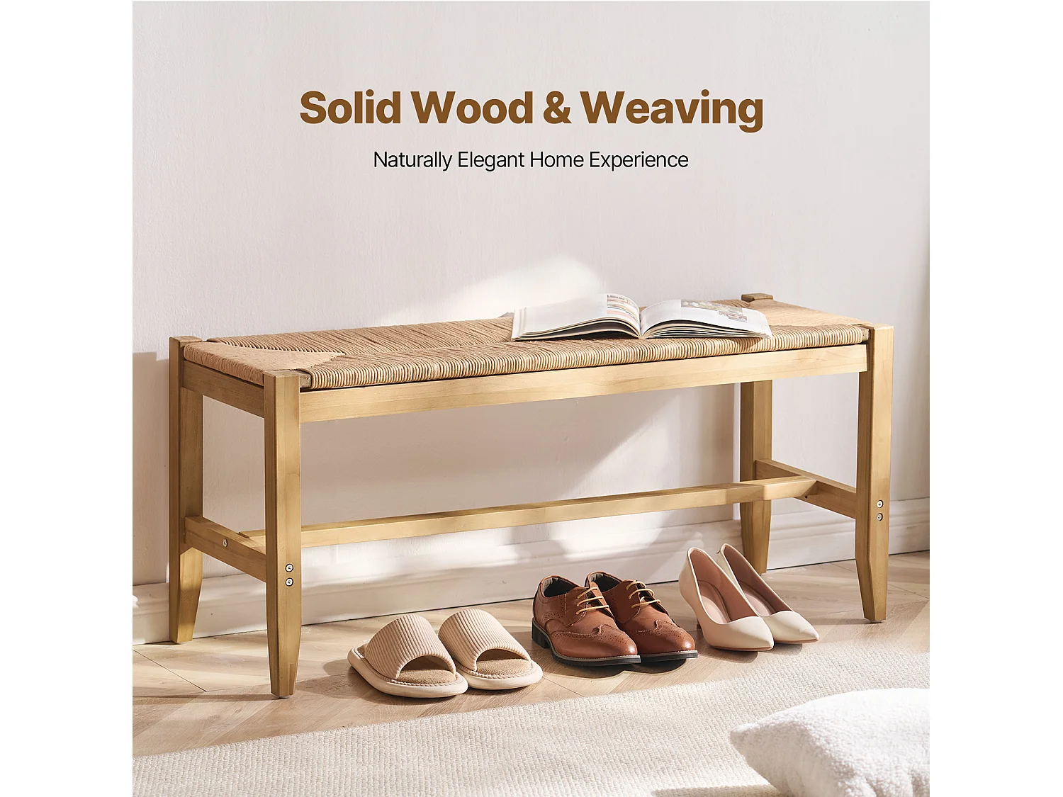 Banc en Rotin SucceBuy 102cm pour Salon Chambre à Coucher Entrée, pour Salon, Chambre, Entrée, Cuisine, Ajoute un Charme Bohème