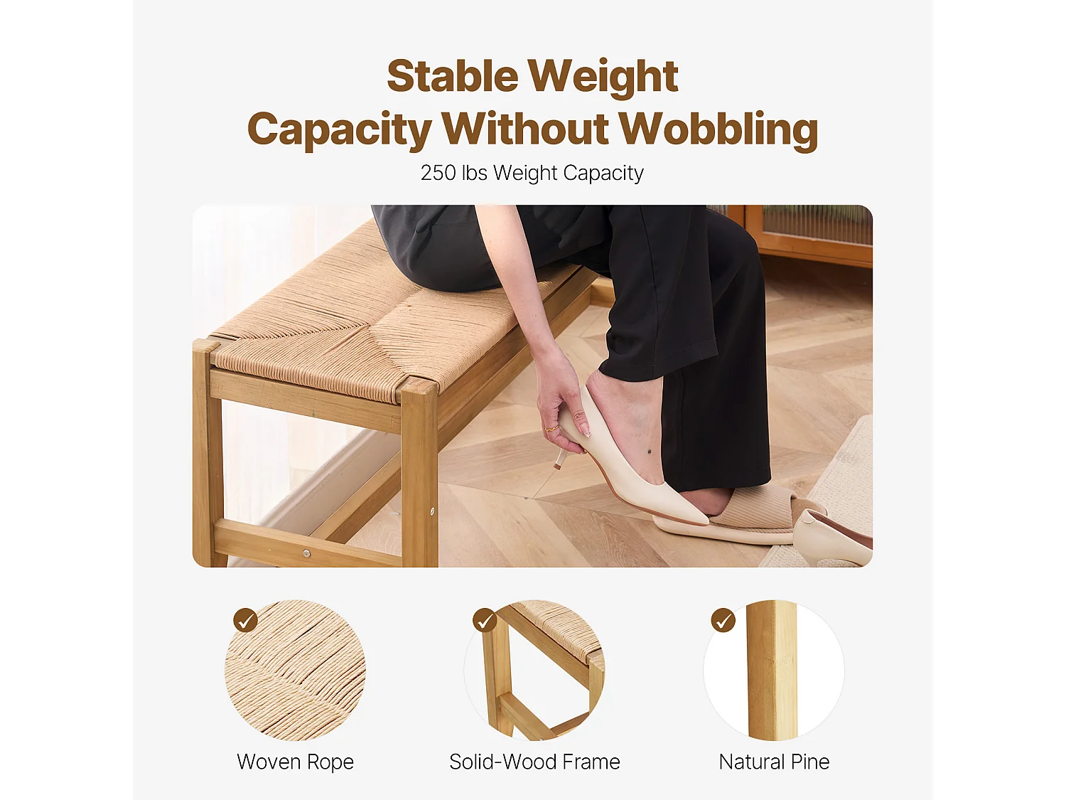 Banc en Rotin SucceBuy 102cm pour Salon Chambre à Coucher Entrée, pour Salon, Chambre, Entrée, Cuisine, Ajoute un Charme Bohème