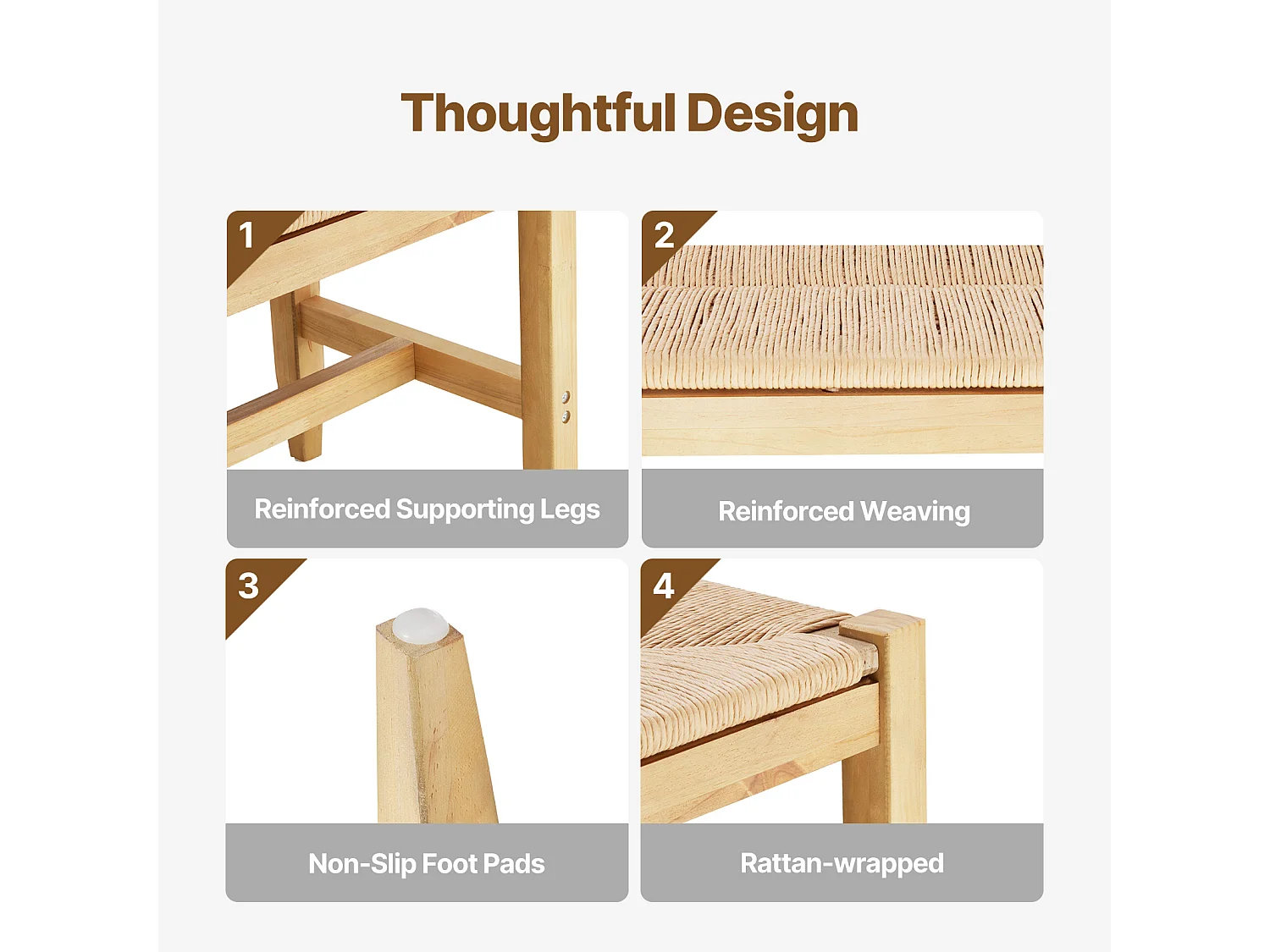 Banc en Rotin SucceBuy 102cm pour Salon Chambre à Coucher Entrée, pour Salon, Chambre, Entrée, Cuisine, Ajoute un Charme Bohème