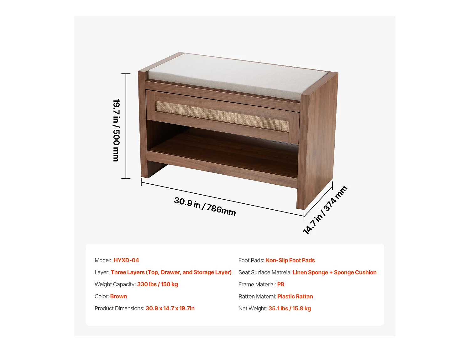 Banc en Rotin SucceBuy 78cm Tissé pour Entrée Salon et Chambre à Coucher Beige, Rotin Tissé à la Main, Style Bohème de Ferme