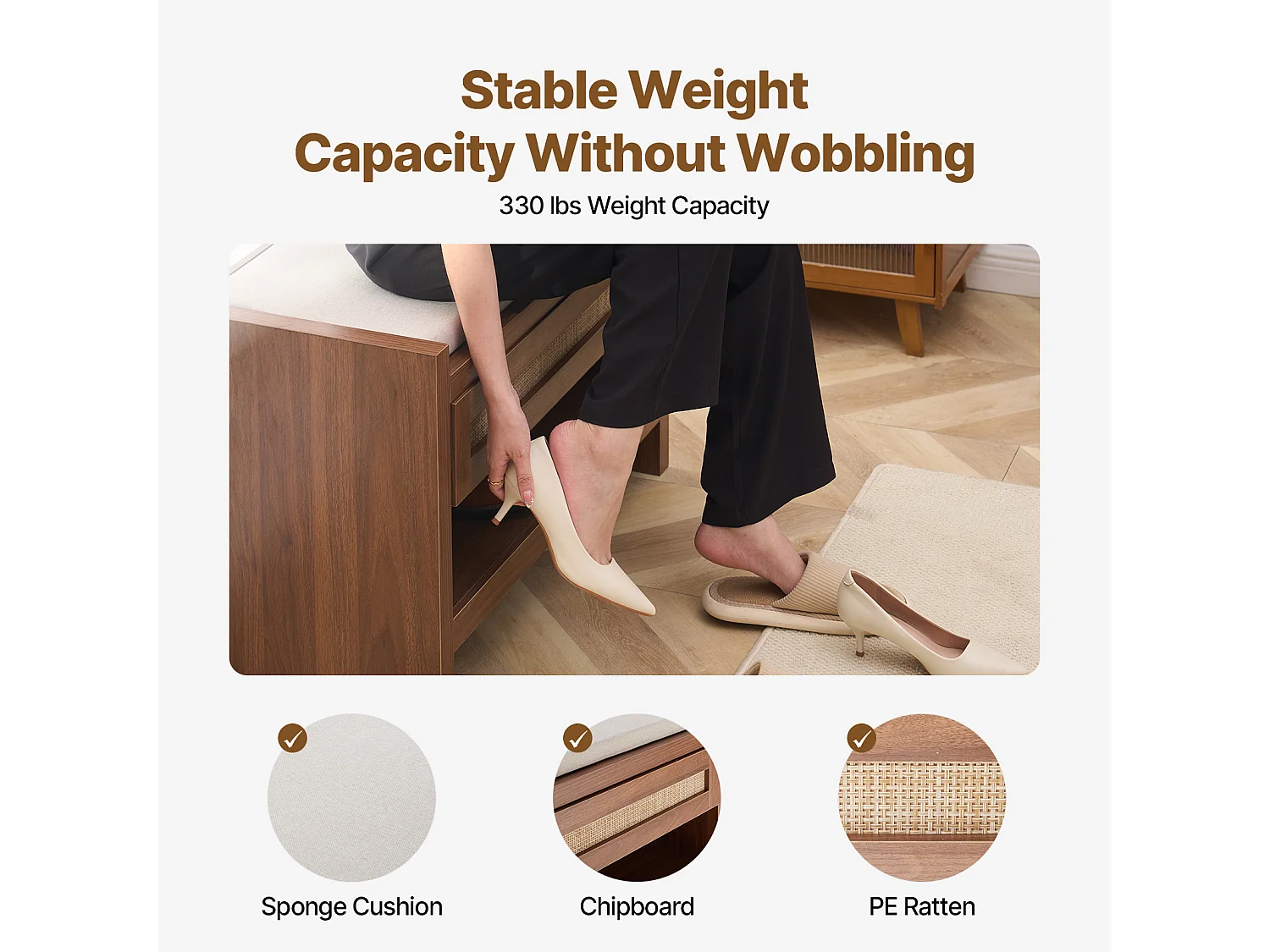 Bank van Rotan SucceBuy 78cm Geweven voor Ingang Woonkamer en Slaapkamer Beige, Handgeweven Rotan, Boerderij Bohème-Stijl