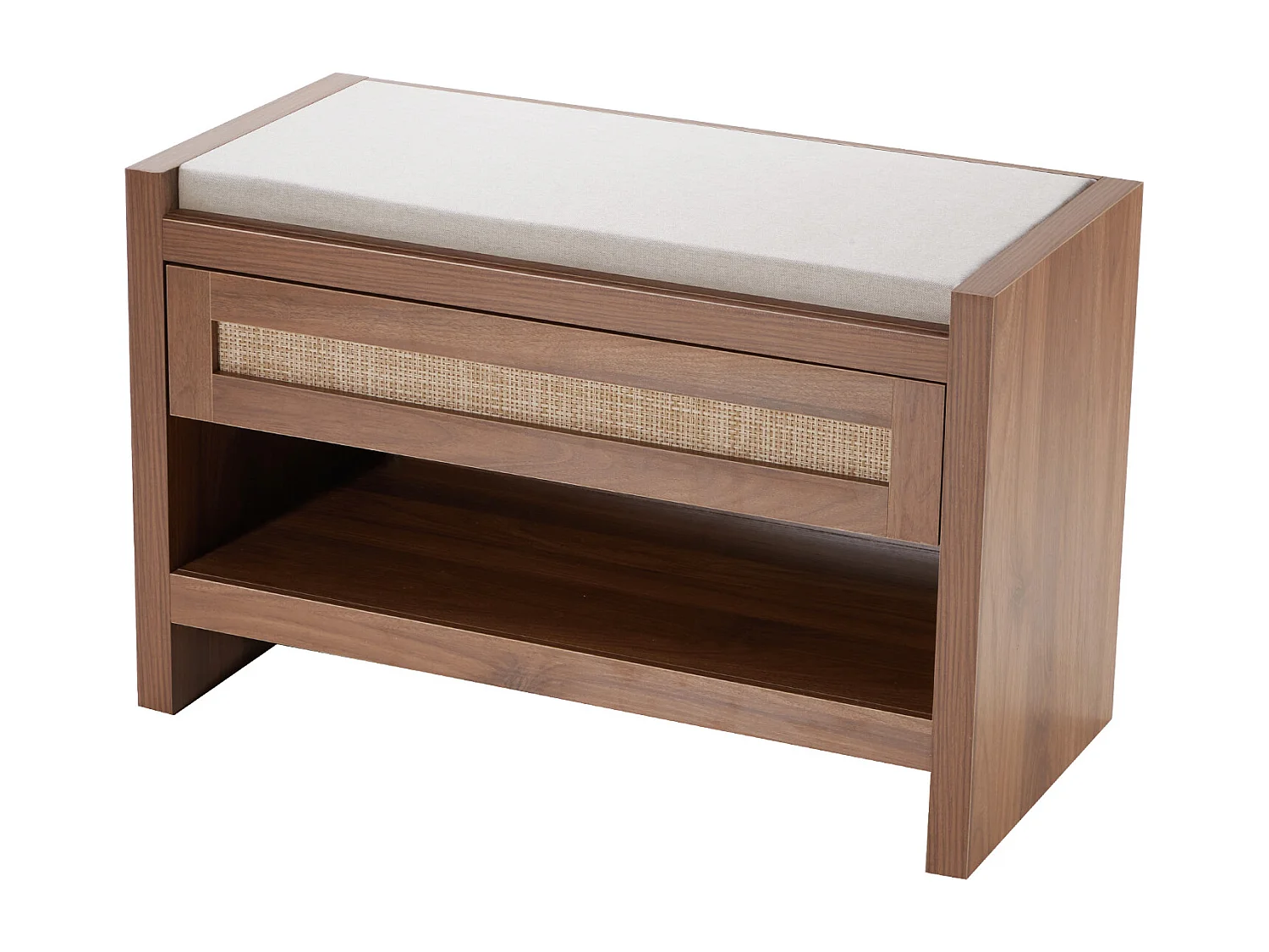 Bank van Rotan SucceBuy 78cm Geweven voor Ingang Woonkamer en Slaapkamer Beige, Handgeweven Rotan, Boerderij Bohème-Stijl