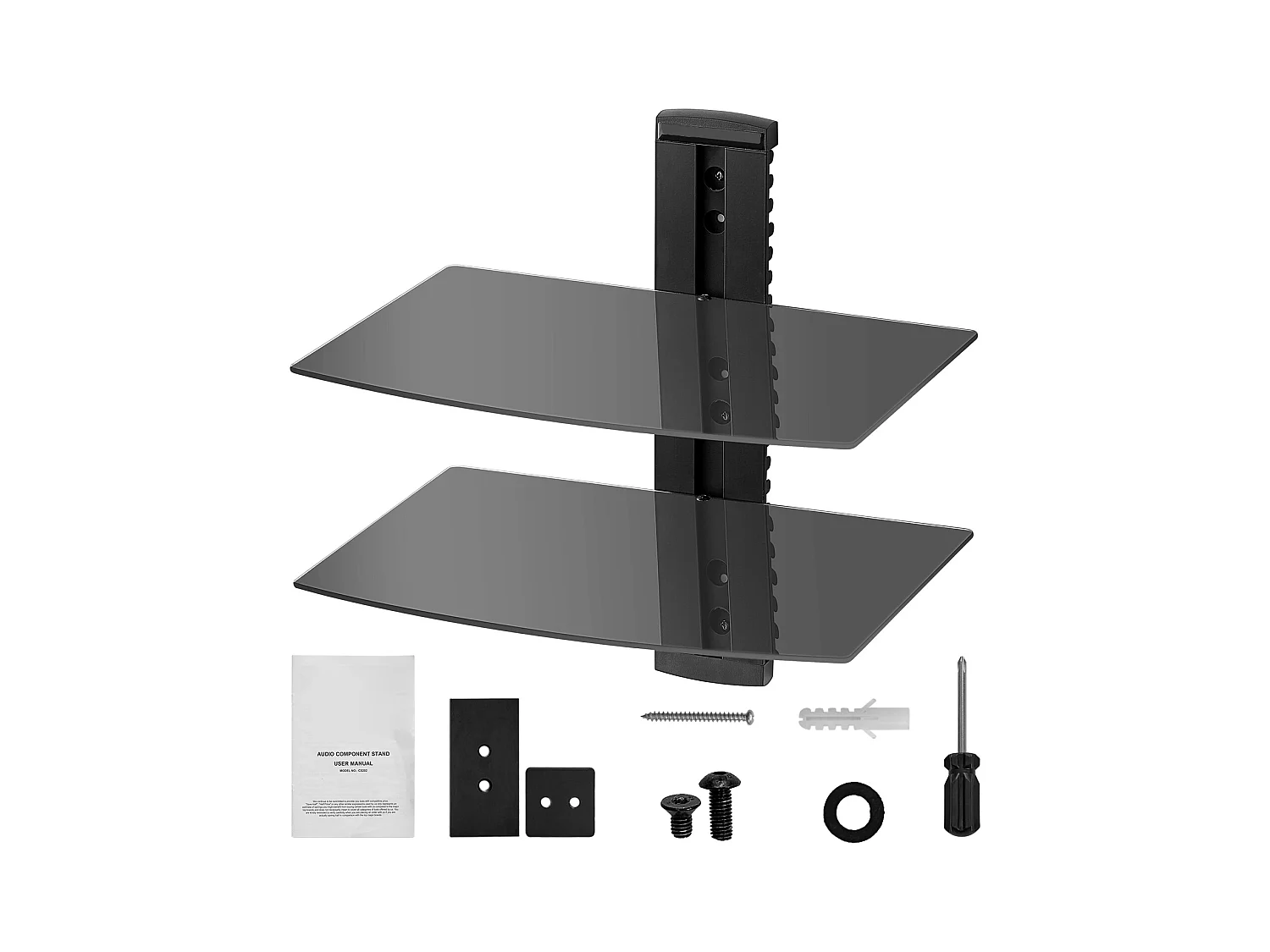 Étagères SucceBuy Flottantes en Verre à 2 Niveaux Supportant 8,2 kg Support Mural pour Téléviseur Noir