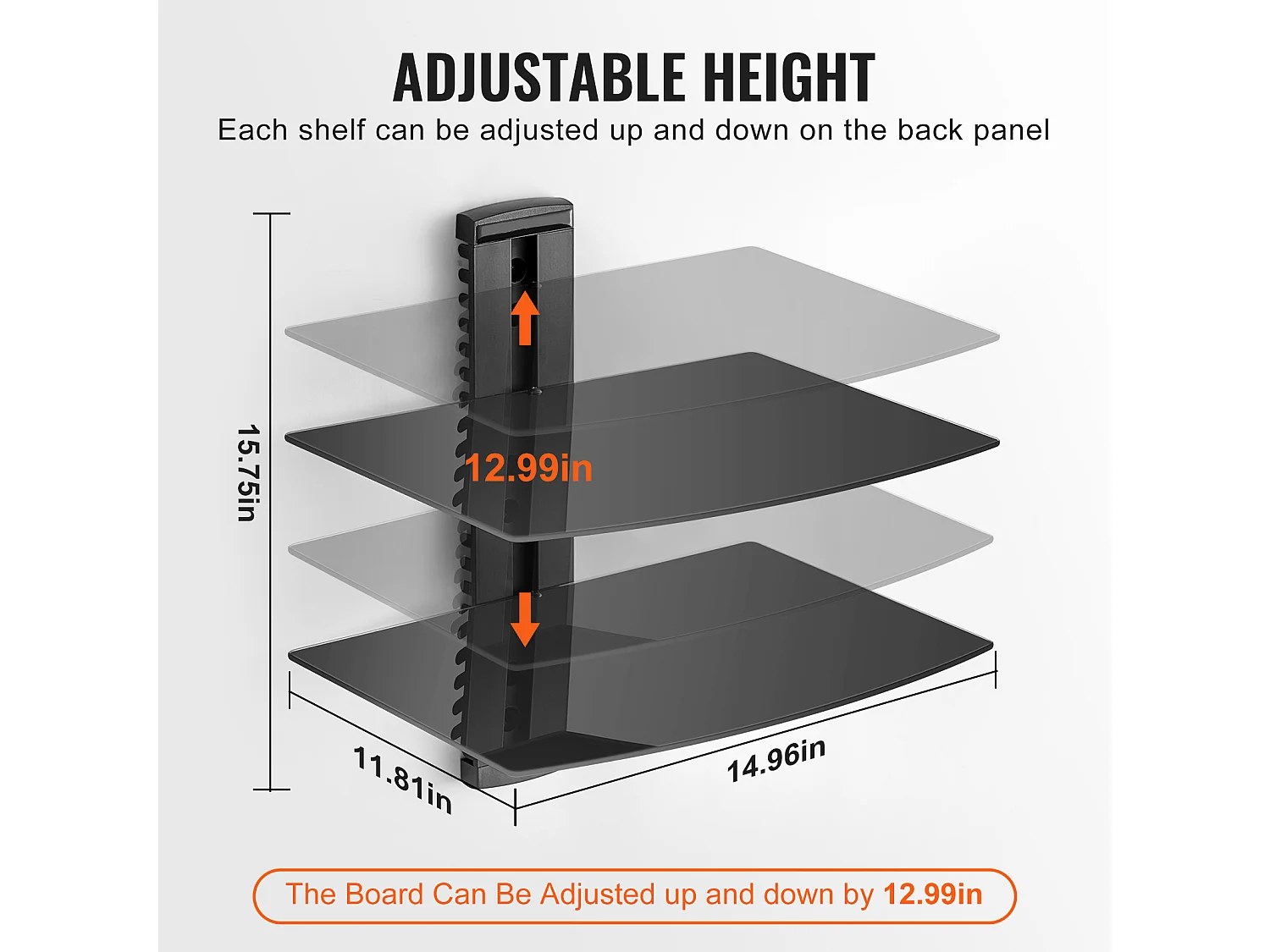 Étagères SucceBuy Flottantes en Verre à 2 Niveaux Supportant 8,2 kg Support Mural pour Téléviseur Noir