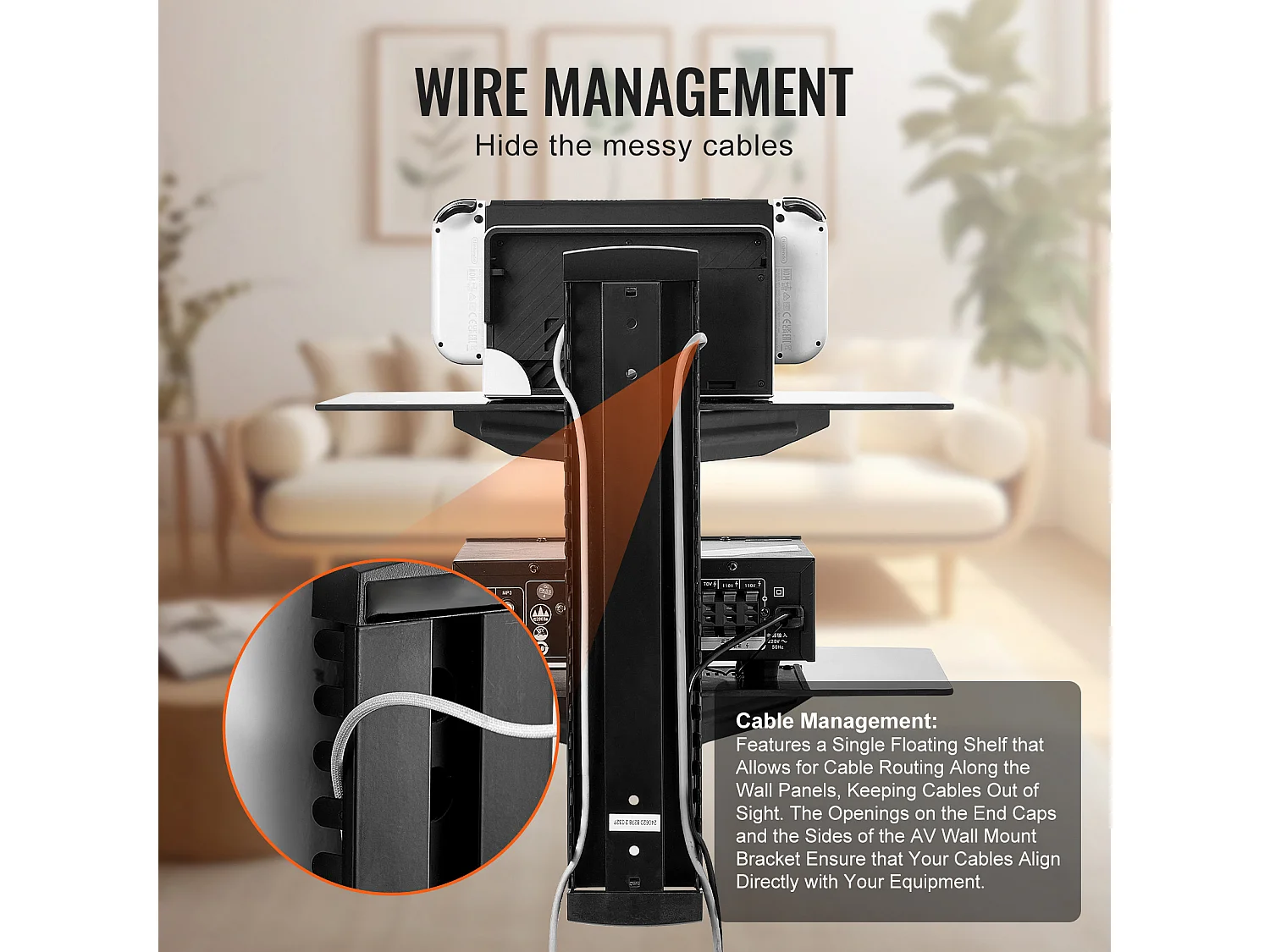 Étagères SucceBuy Flottantes en Verre à 2 Niveaux Supportant 8,2 kg Support Mural pour Téléviseur Noir