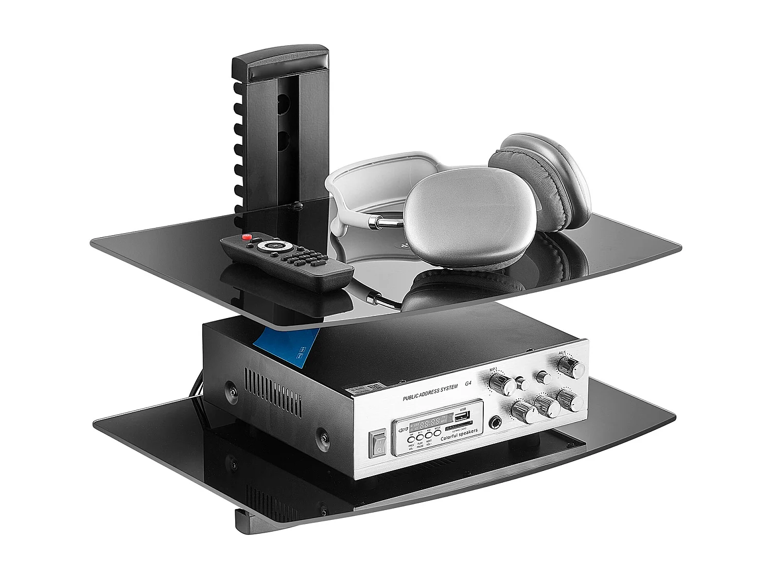 Étagères SucceBuy Flottantes en Verre à 2 Niveaux Supportant 8,2 kg Support Mural pour Téléviseur Noir