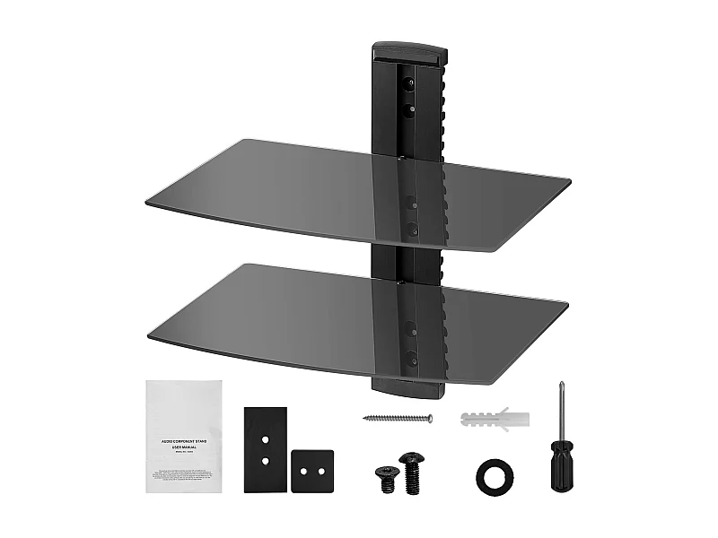 Étagères SucceBuy Flottantes en Verre à 2 Niveaux Supportant 8,2 kg Support Mural pour Téléviseur Noir