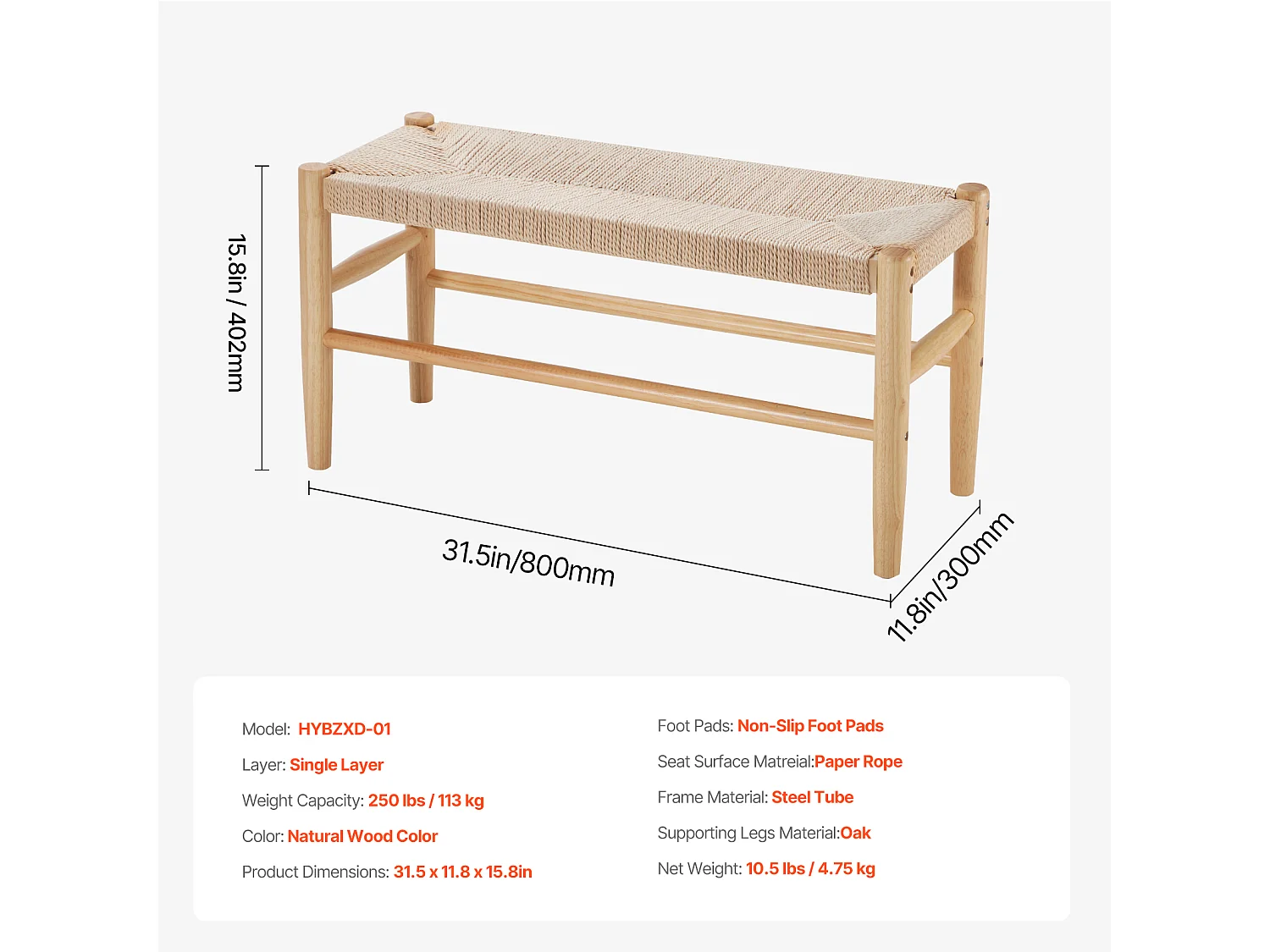 Bank van Rotan SucceBuy van 80cm voor Verschillende Kamers, voor Woonkamer, Slaapkamer, Ingang, Keuken, Voegt een Bohème-Charme Toe
