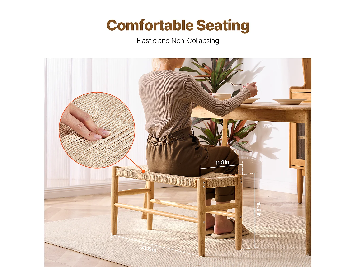 Bank van Rotan SucceBuy van 80cm voor Verschillende Kamers, voor Woonkamer, Slaapkamer, Ingang, Keuken, Voegt een Bohème-Charme Toe