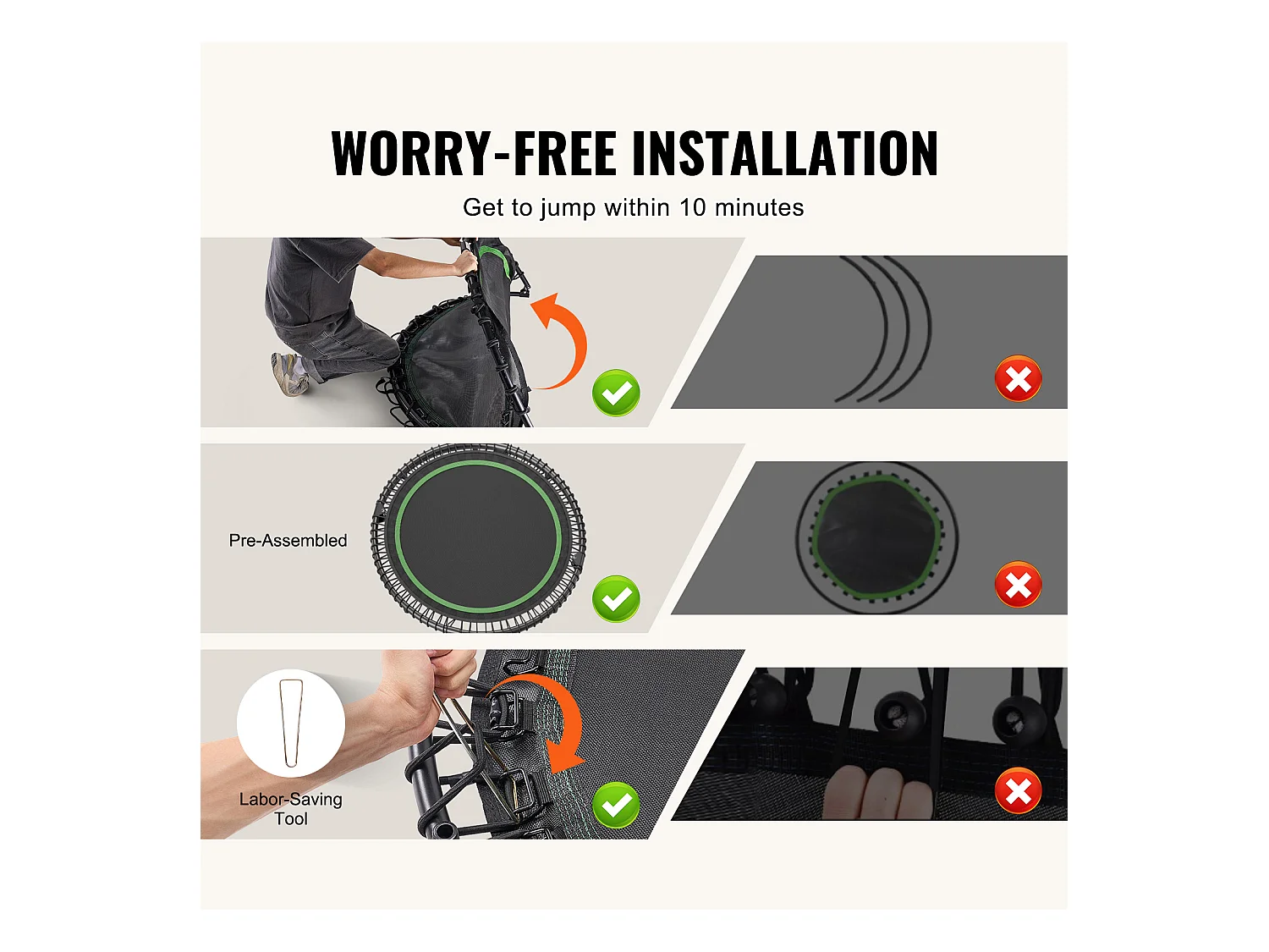 Trampoline de Fitness SucceBuy, 1290 mm, Charge de 205 kg, avec Poignée en Mousse RÉglable à 4 Niveaux