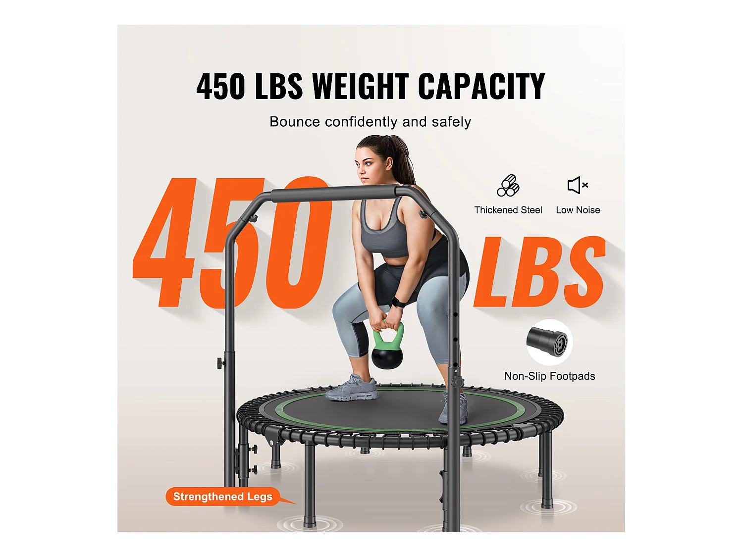Trampoline de Fitness SucceBuy, 1290 mm, Charge de 205 kg, avec Poignée en Mousse RÉglable à 4 Niveaux