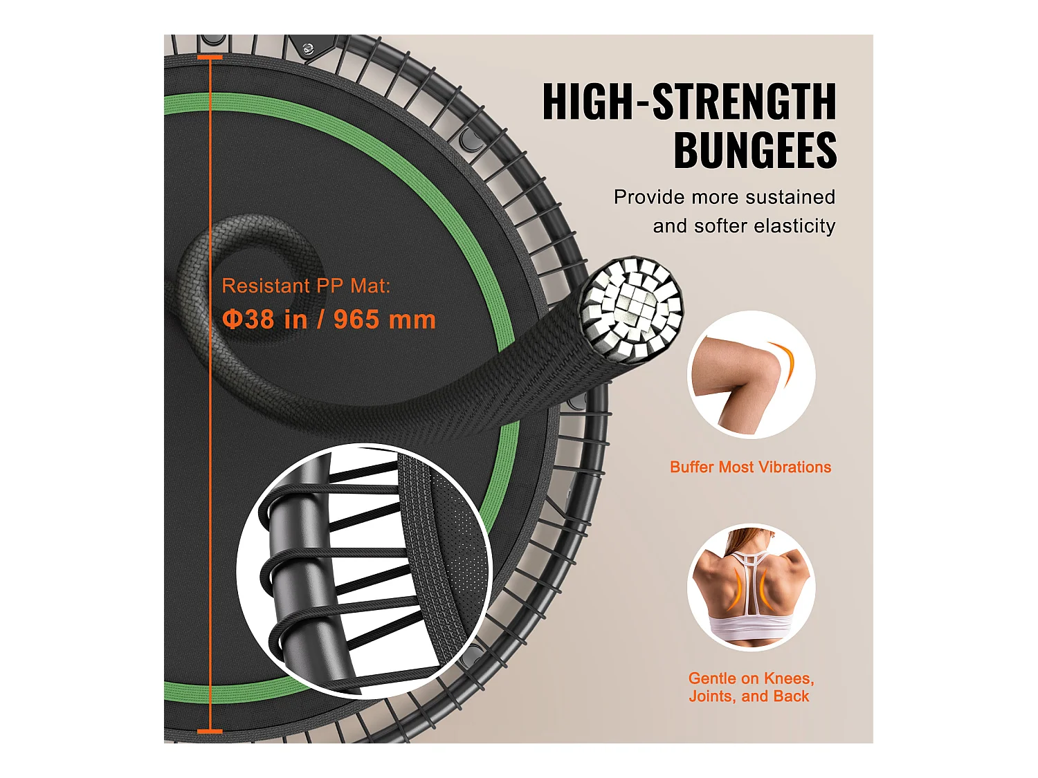 Trampoline de Fitness SucceBuy, 1290 mm, Charge de 205 kg, avec Poignée en Mousse RÉglable à 4 Niveaux