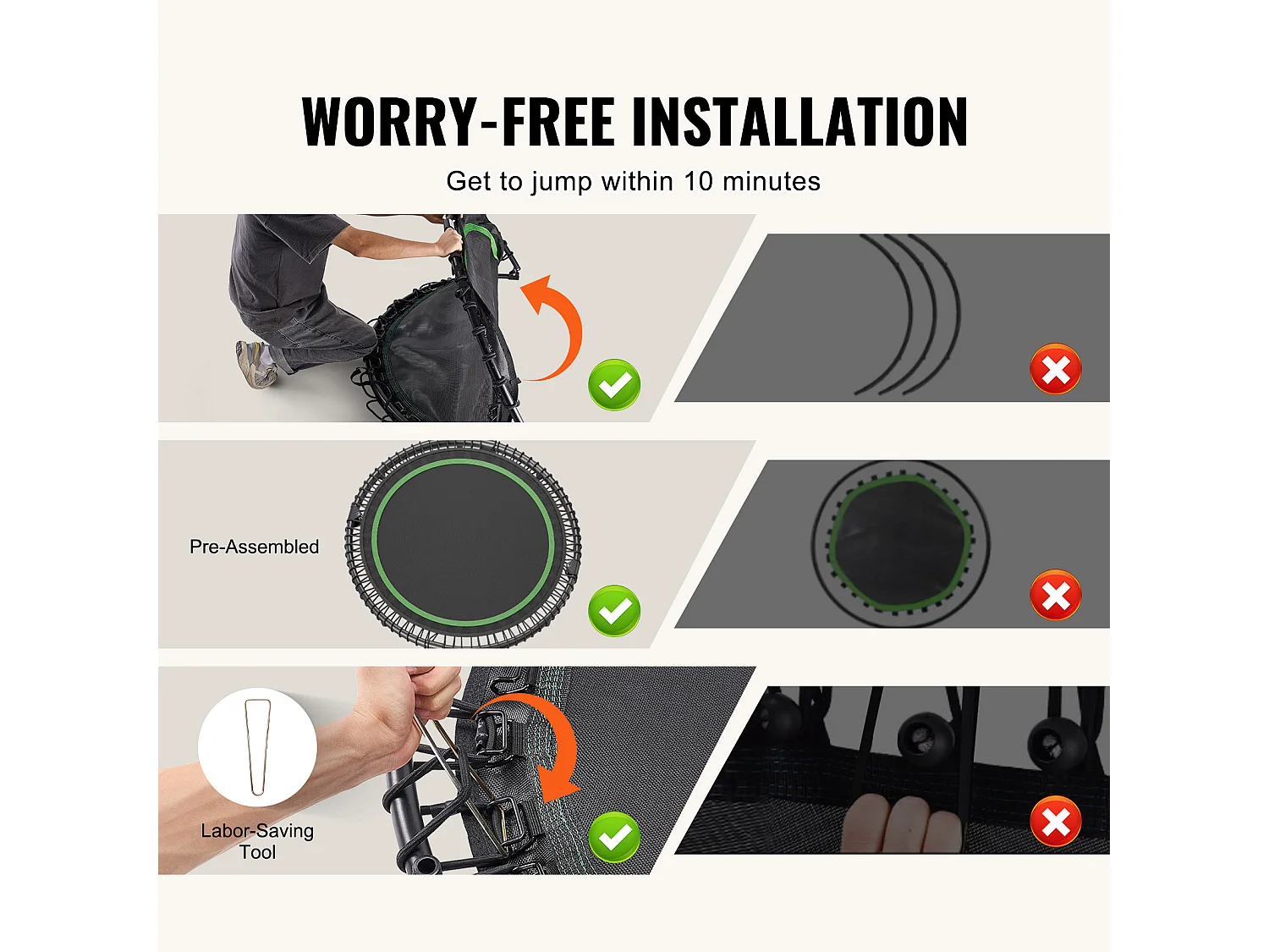 Trampoline de Fitness SucceBuy, 1290 mm, Charge de 205 kg, avec Poignée en Mousse RÉglable à 4 Niveaux