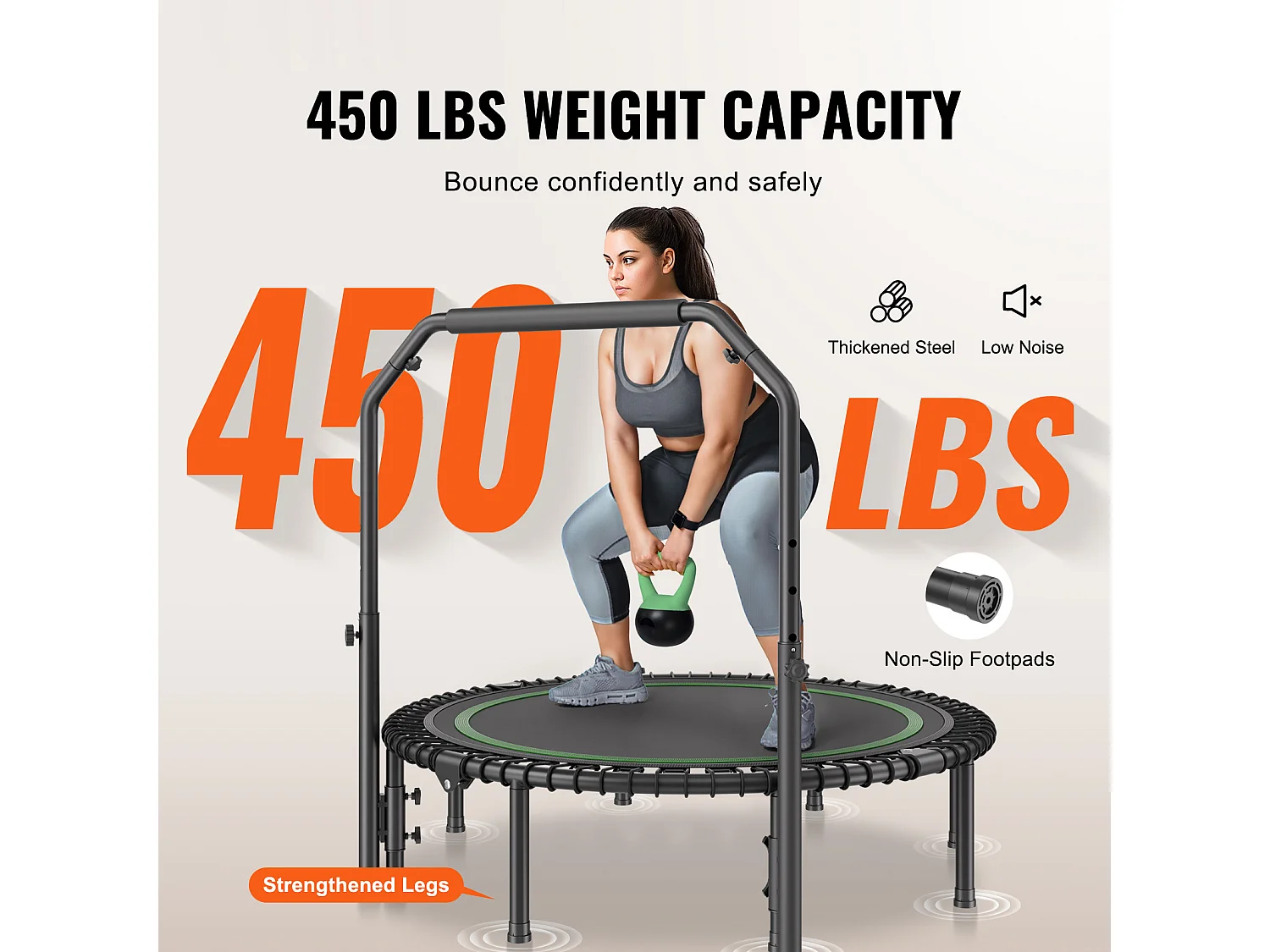 Trampoline de Fitness SucceBuy, 1290 mm, Charge de 205 kg, avec Poignée en Mousse RÉglable à 4 Niveaux