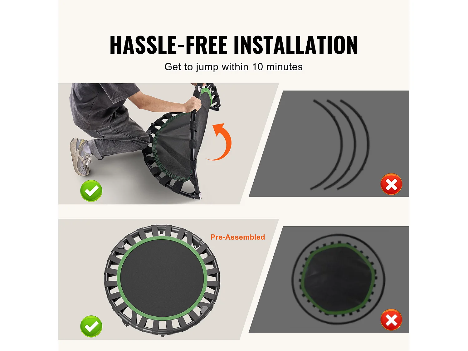 Trampoline de Fitness SucceBuy, Mini Trampoline Pliable, 934 mm, Charge de 100 kg, pour Exercice, Entraînement, Fitness pour Adultes