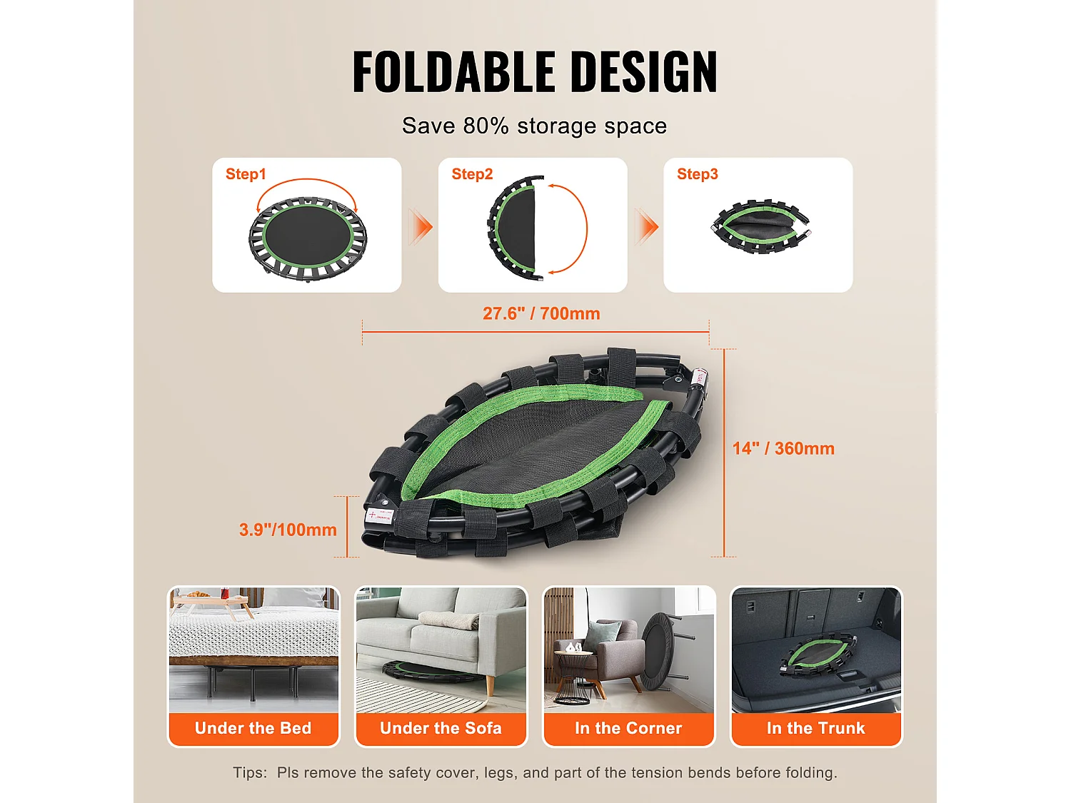 Trampoline de Fitness SucceBuy, Mini Trampoline Pliable, 934 mm, Charge de 100 kg, pour Exercice, Entraînement, Fitness pour Adultes