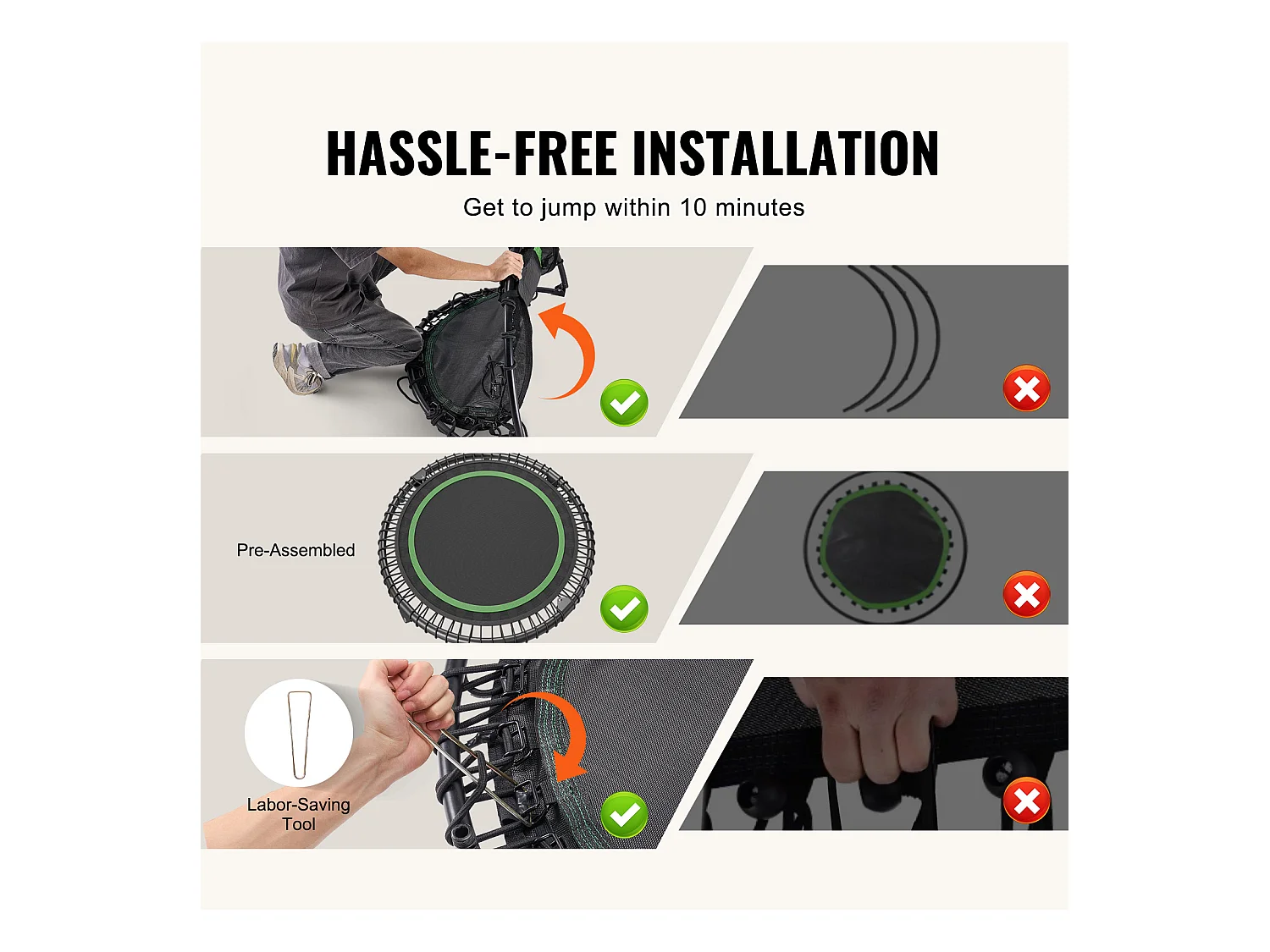 Trampoline de Fitness SucceBuy, Petit Trampoline d'Entraînement en Intérieur, 1027 mm, Charge de 150 kg