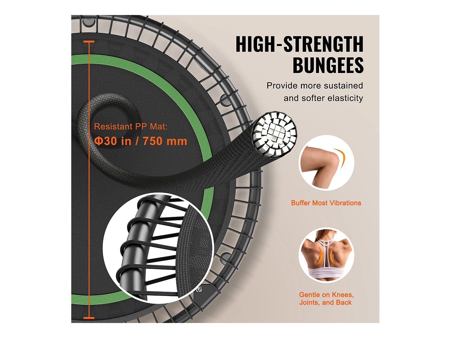 Trampoline de Fitness SucceBuy, Petit Trampoline d'Entraînement en Intérieur, 1027 mm, Charge de 150 kg