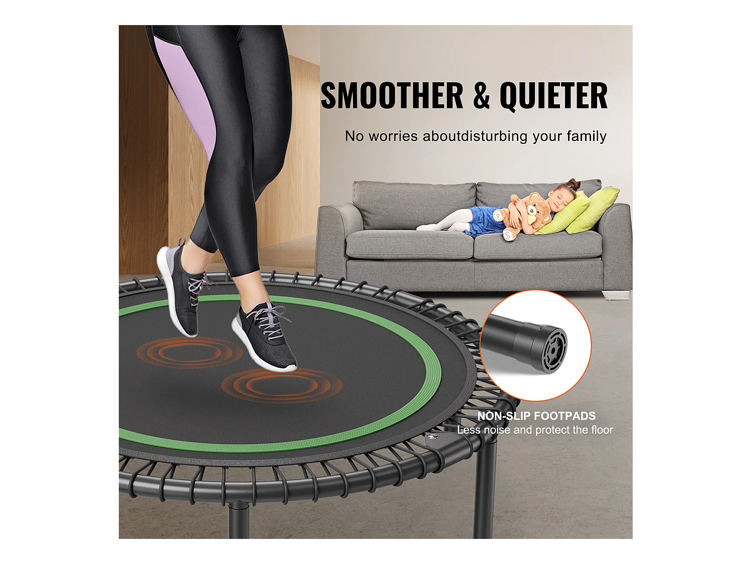 Trampoline de Fitness SucceBuy, Petit Trampoline d'Entraînement en Intérieur, 1027 mm, Charge de 150 kg