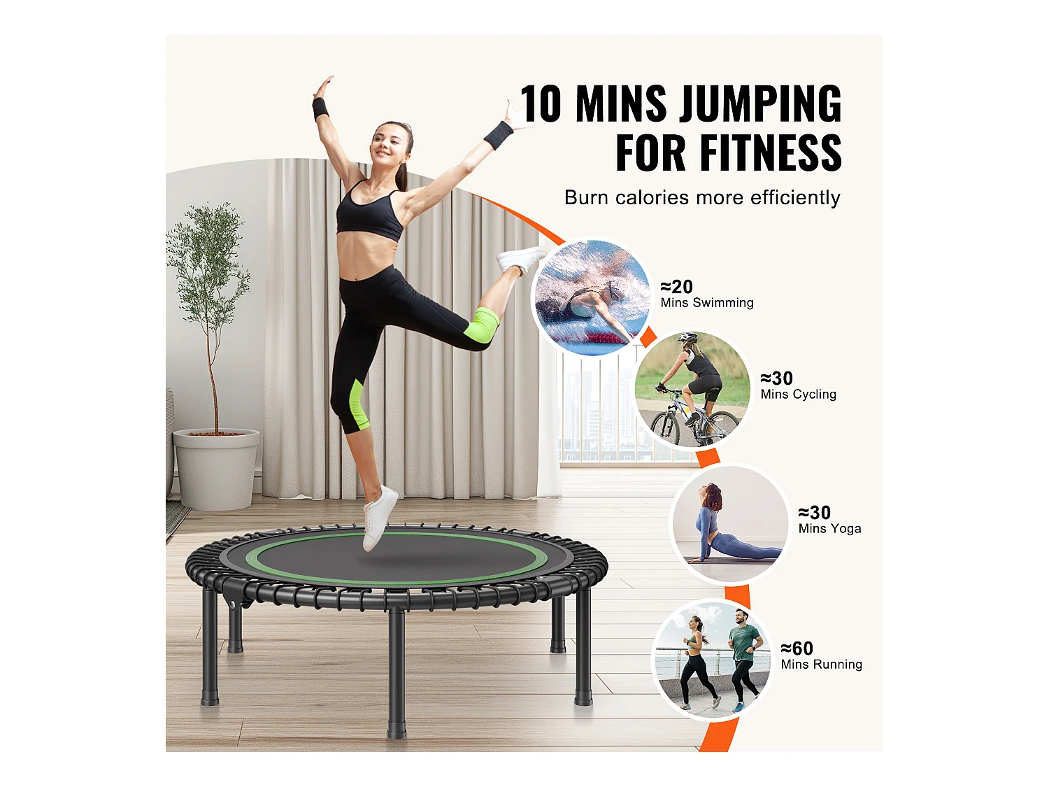 Trampoline de Fitness SucceBuy, Petit Trampoline d'Entraînement en Intérieur, 1027 mm, Charge de 150 kg