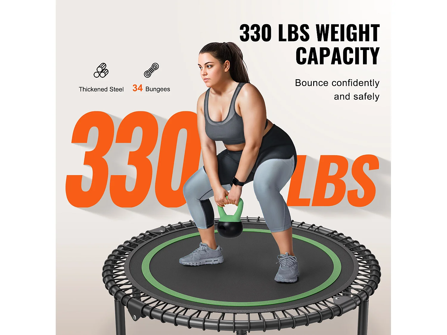 Trampoline de Fitness SucceBuy, Petit Trampoline d'Entraînement en Intérieur, 1027 mm, Charge de 150 kg