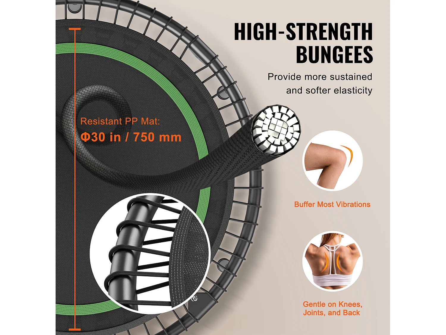 Trampoline de Fitness SucceBuy, Petit Trampoline d'Entraînement en Intérieur, 1027 mm, Charge de 150 kg