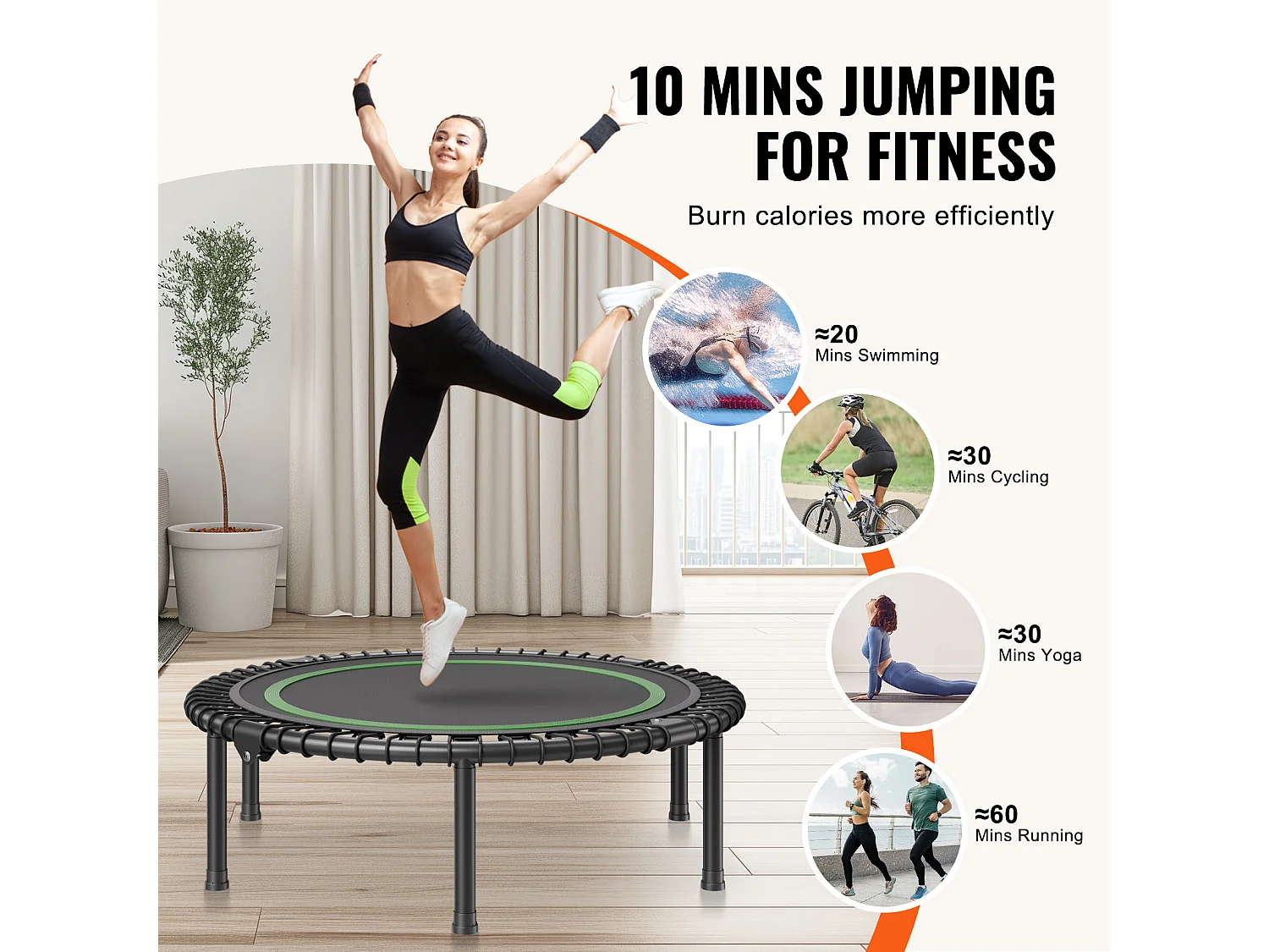 Trampoline de Fitness SucceBuy, Petit Trampoline d'Entraînement en Intérieur, 1027 mm, Charge de 150 kg