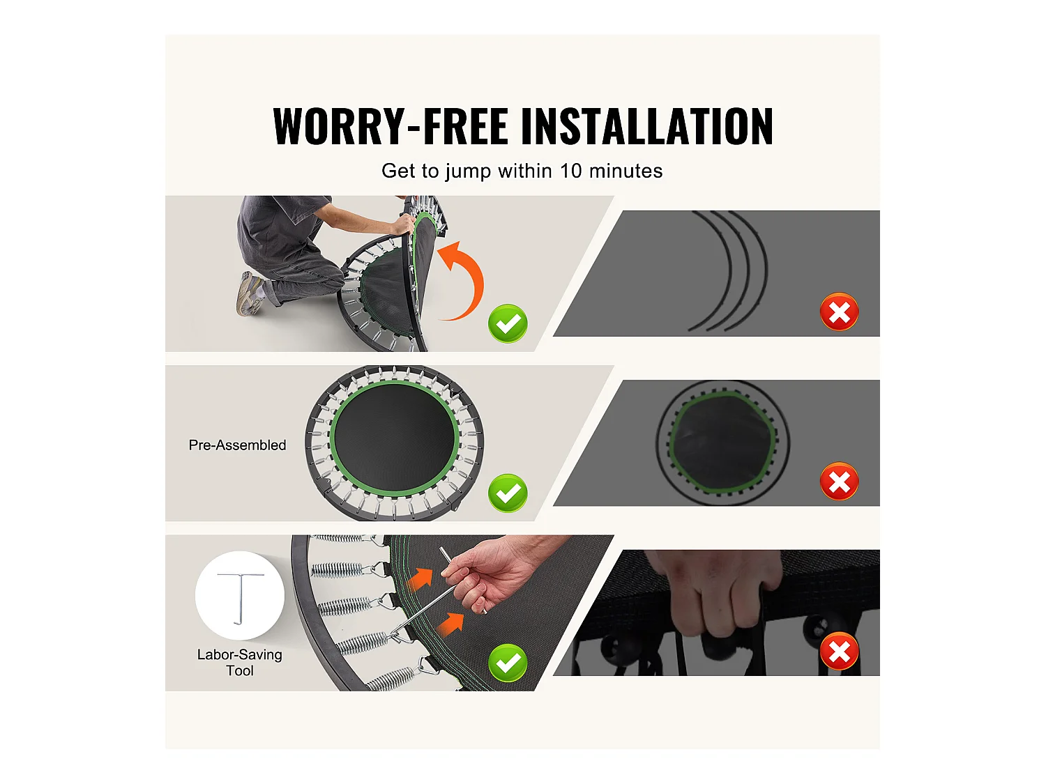 Trampoline de Fitness SucceBuy, 1027 mm, Charge de 150 kg, Poignée en Mousse RÉglable à 4 Niveaux